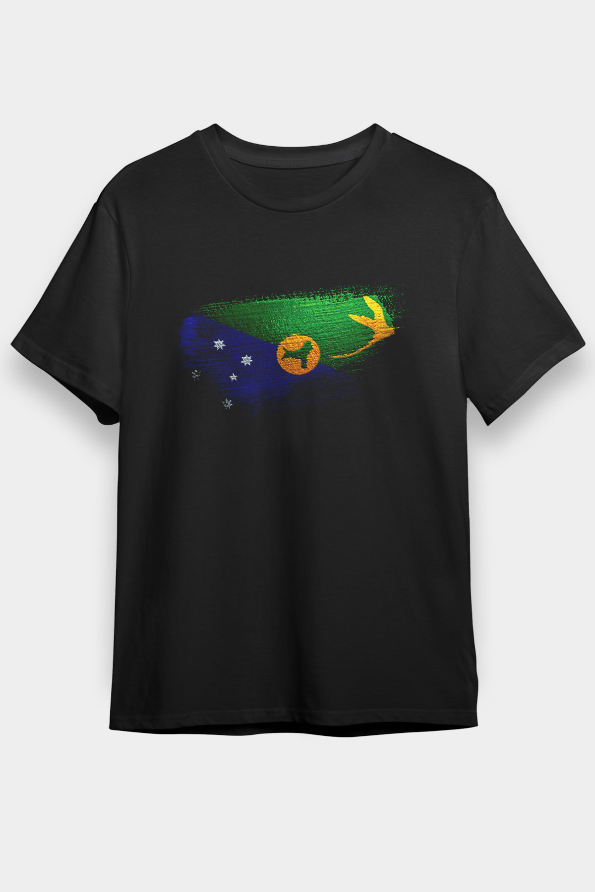 Christmas Adası - Christmas İsland Bayrağı Baskılı Unisex Siyah Tişört