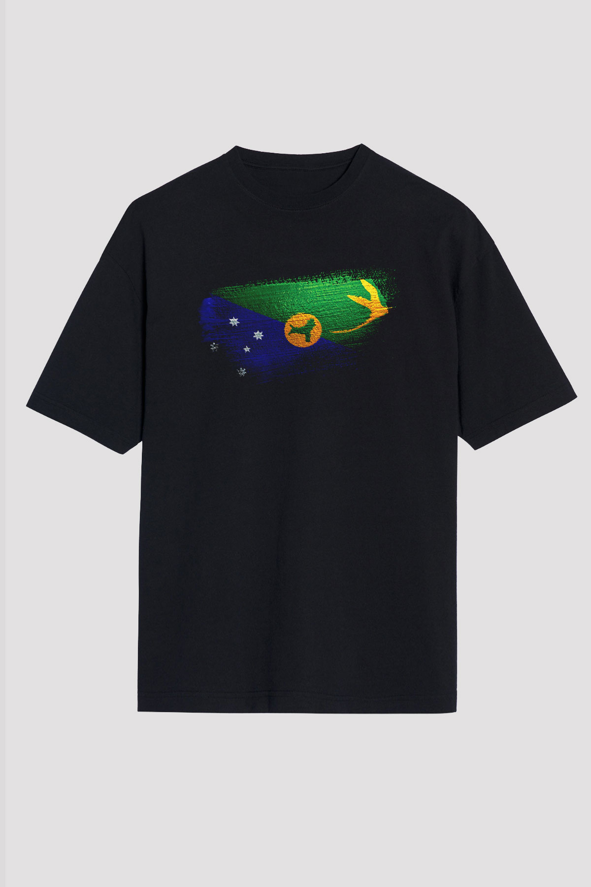 Christmas Adası - Christmas İsland Bayrağı Baskılı Unisex Siyah Oversize Tişört
