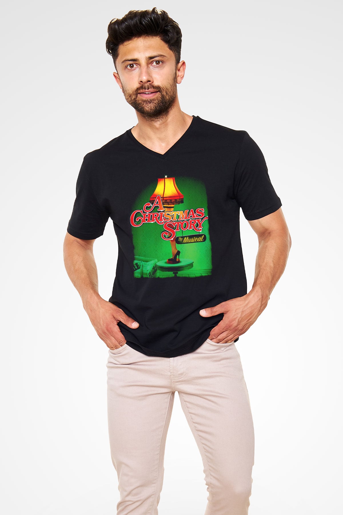 Christmas Story Siyah Unisex  V Yaka Tişört