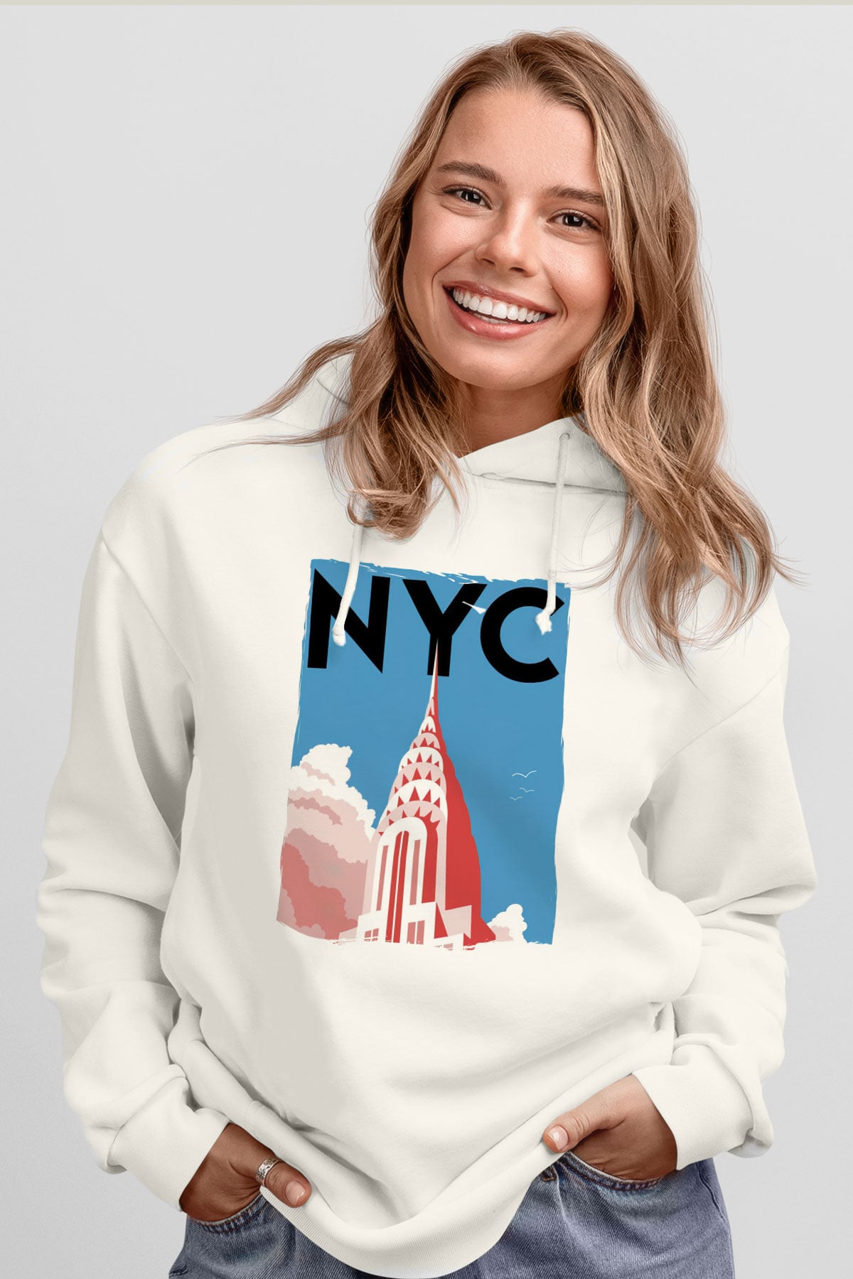 Chrysler Binası Beyaz Unisex Hoodie