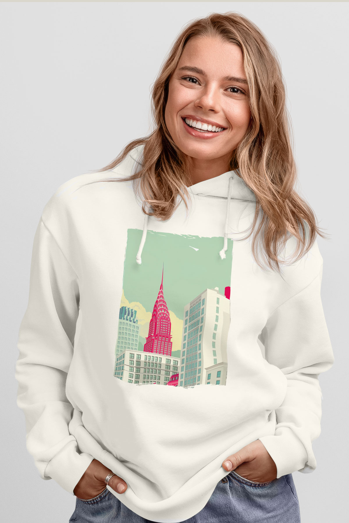 Chrysler Binası Beyaz Unisex Hoodie
