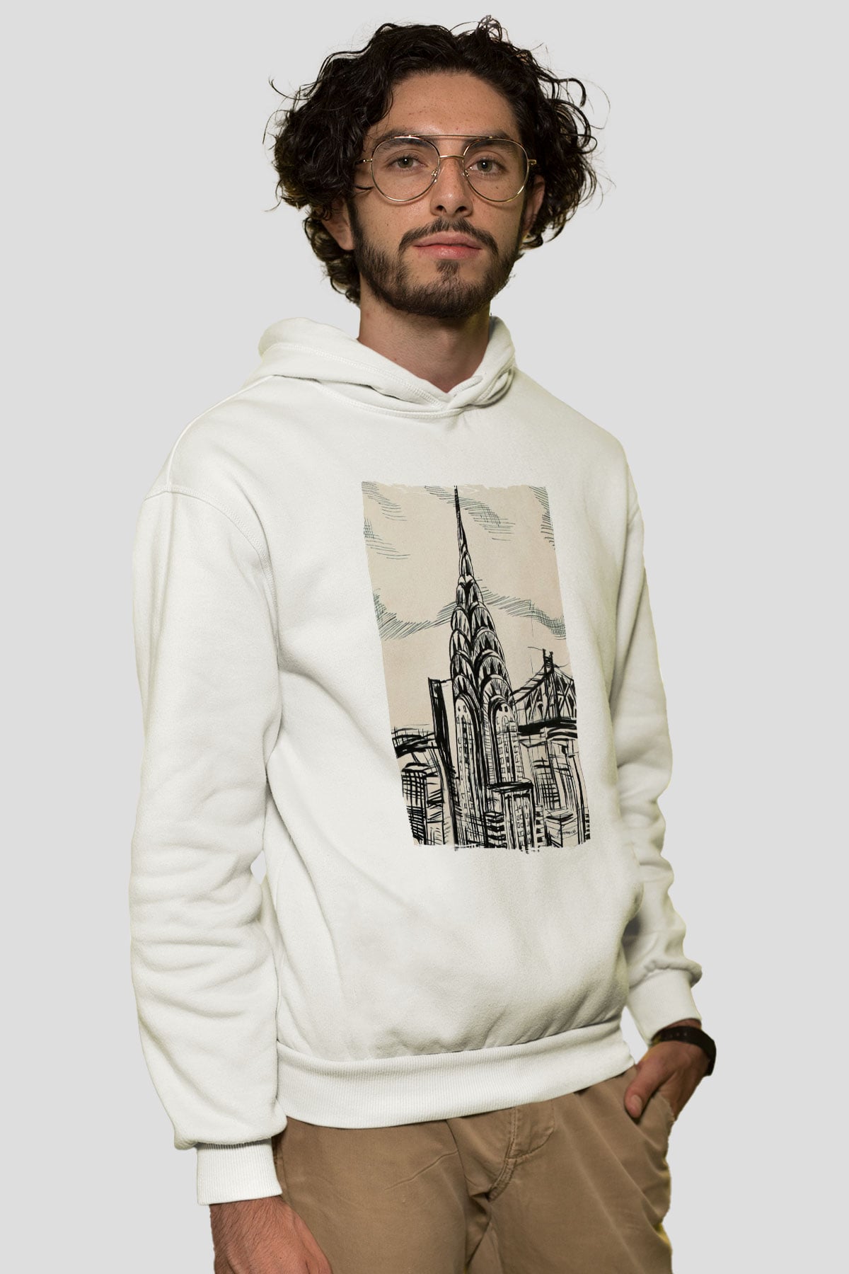 Chrysler Binası Beyaz Unisex Hoodie