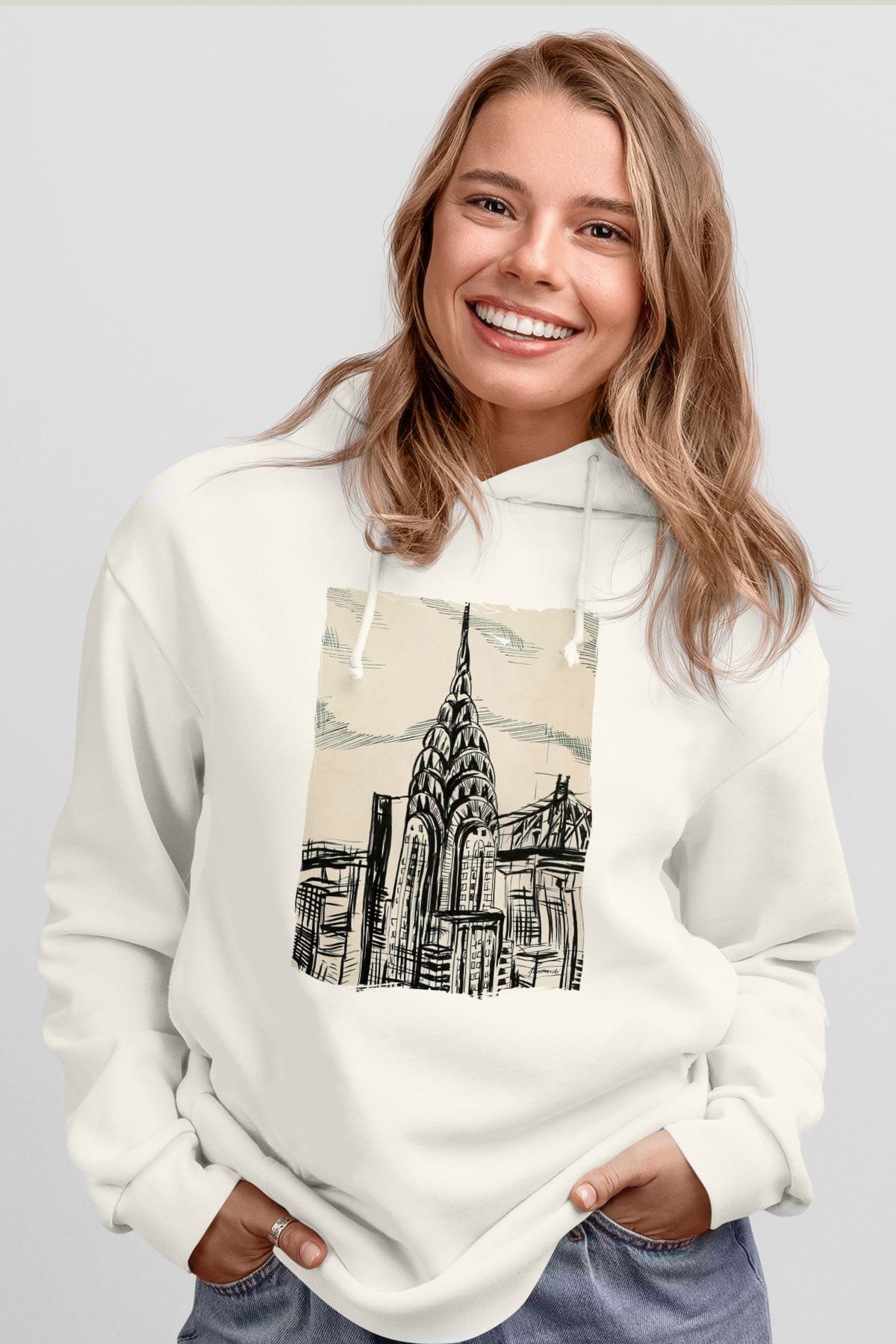 Chrysler Binası Beyaz Unisex Hoodie