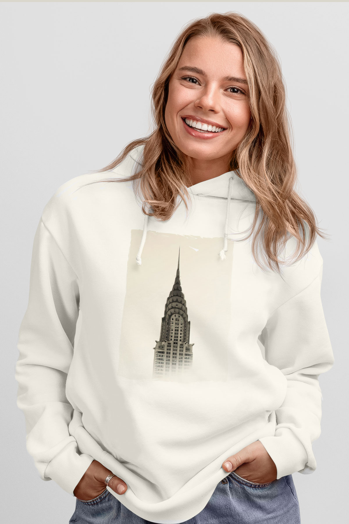 Chrysler Binası Beyaz Unisex Hoodie