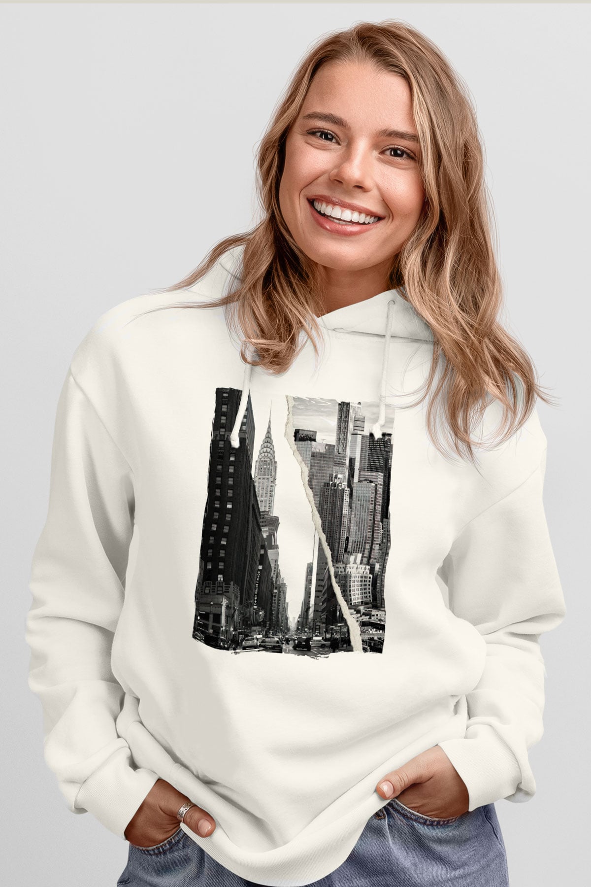 Chrysler Binası Beyaz Unisex Hoodie