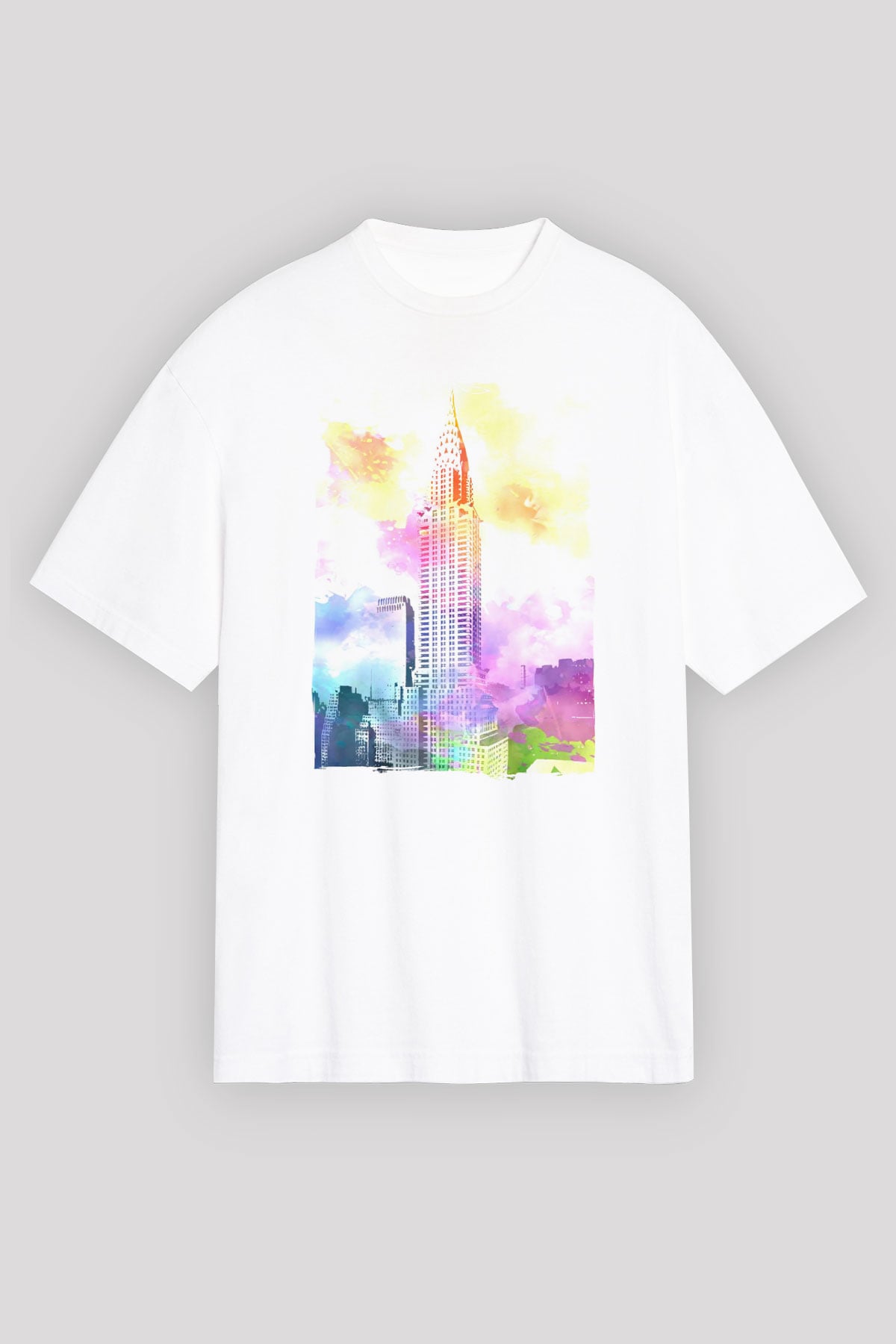 Chrysler Binası Beyaz Oversize Tişört Oversize T-shirt - TişörtFabrikası