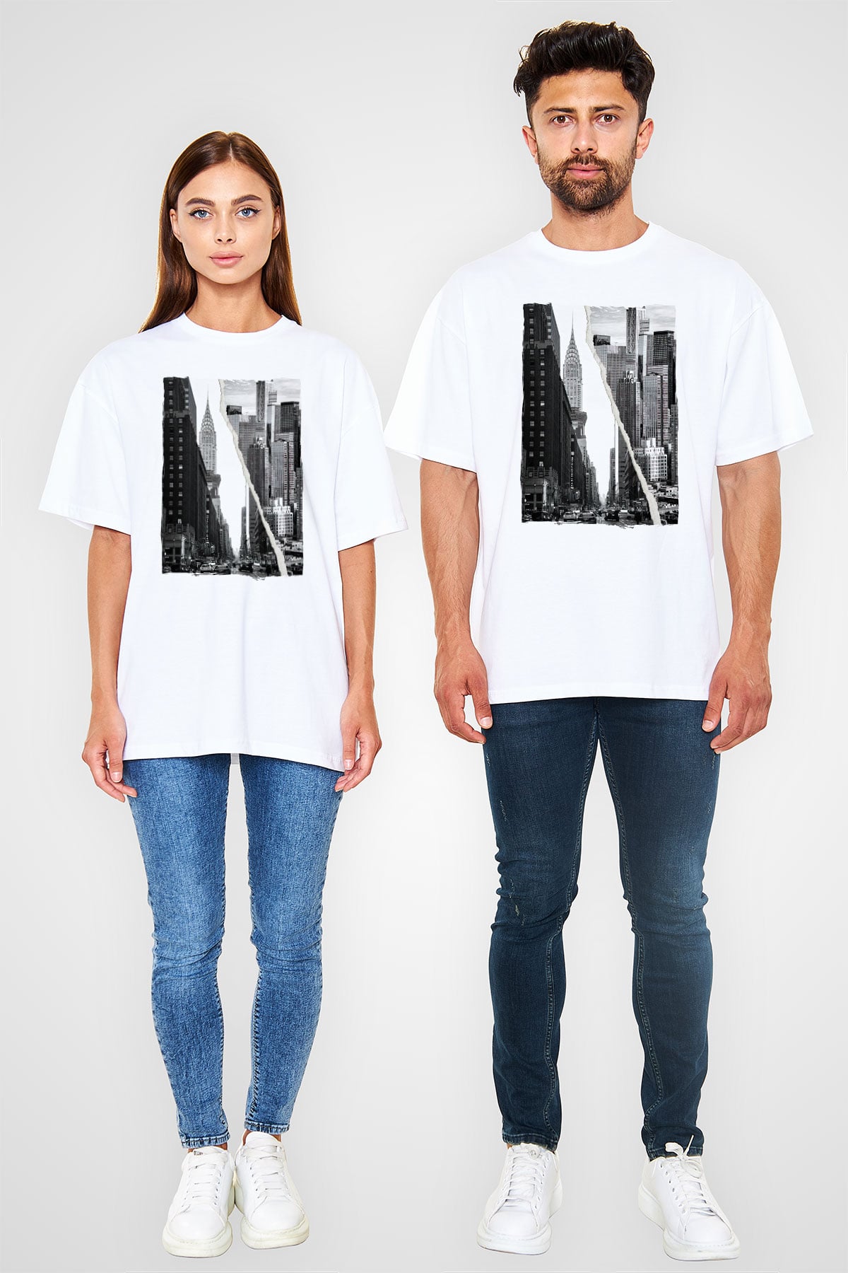 Chrysler Binası Beyaz Oversize Tişört Oversize T-shirt - TişörtFabrikası