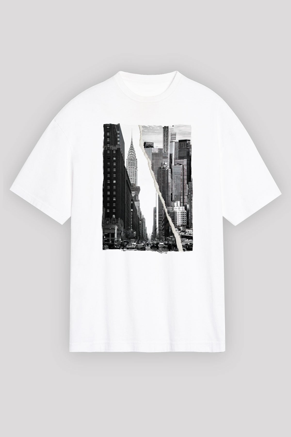 Chrysler Binası Beyaz Oversize Tişört Oversize T-shirt - TişörtFabrikası