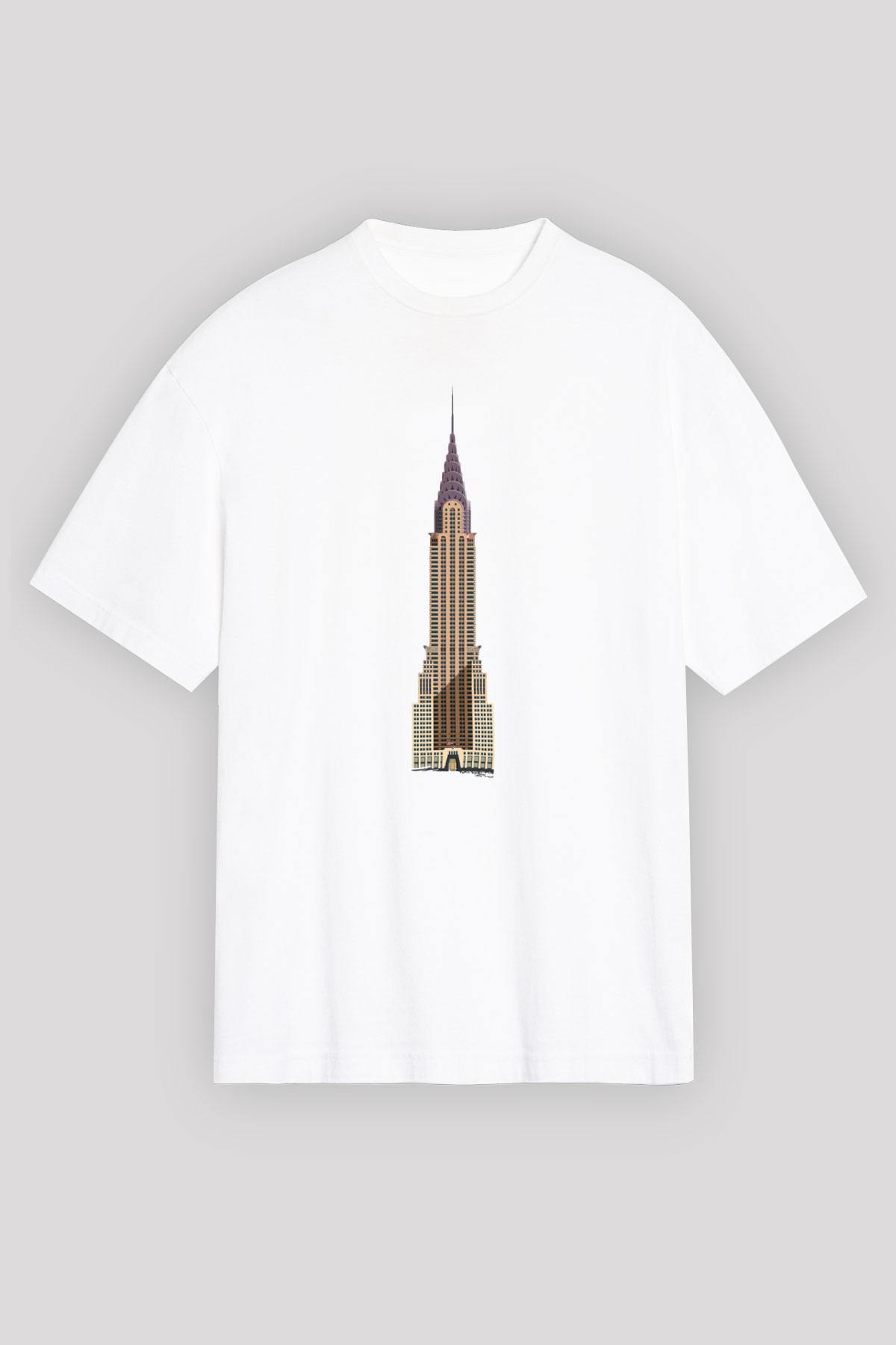 Chrysler Binası Beyaz Oversize Tişört Oversize T-shirt - TişörtFabrikası