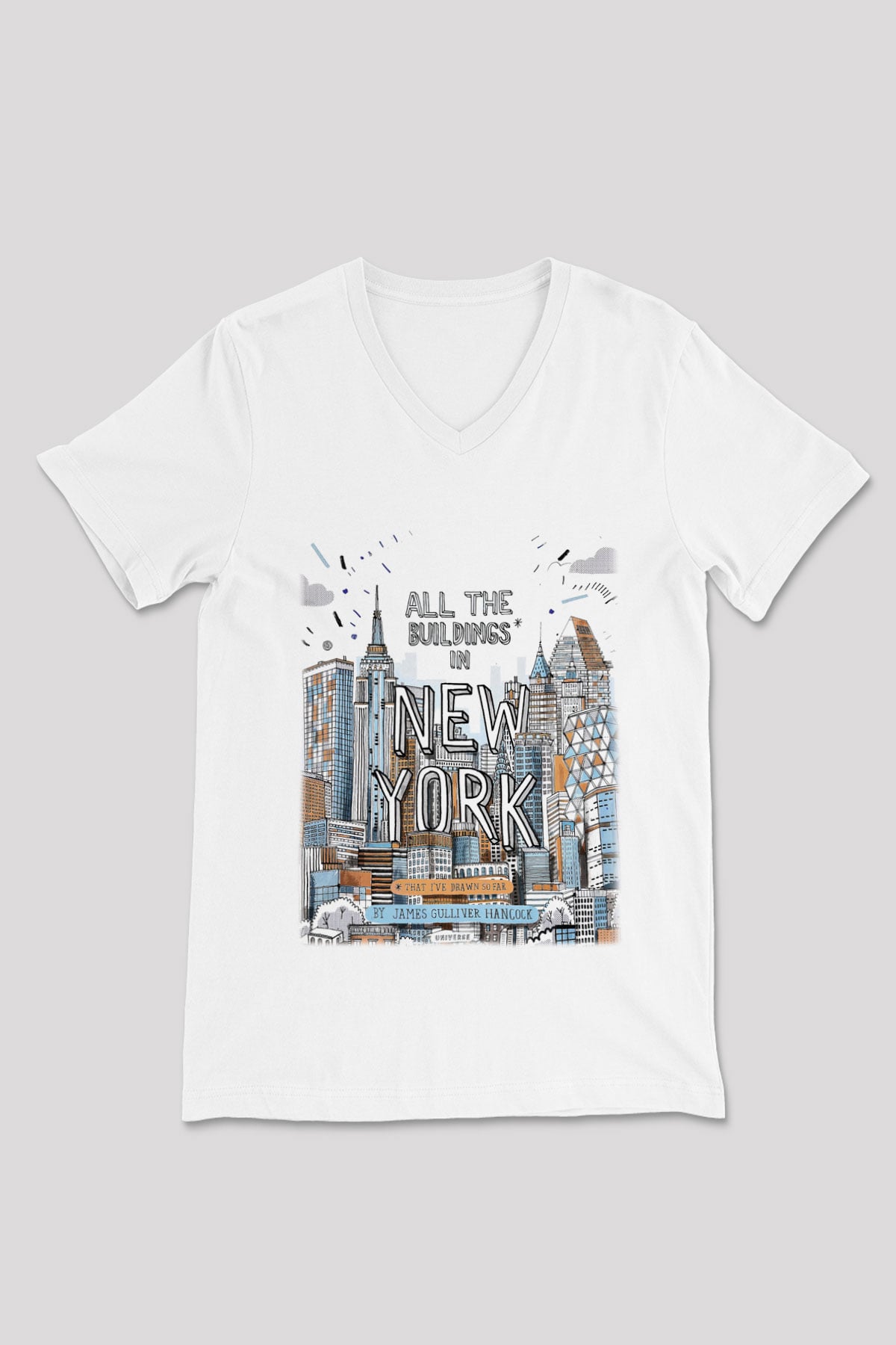 Chrysler Binası Beyaz Unisex V Yaka Tişört T-Shirt