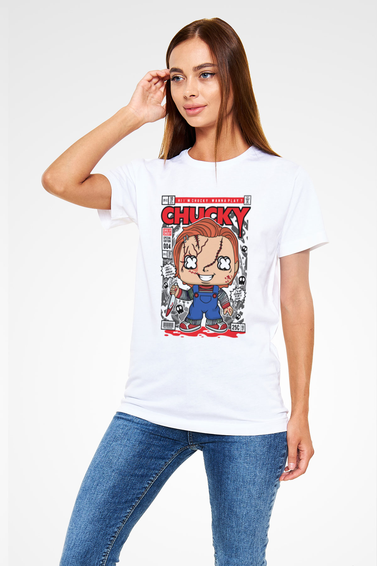 Chucky Baskılı Unisex Beyaz Tişört