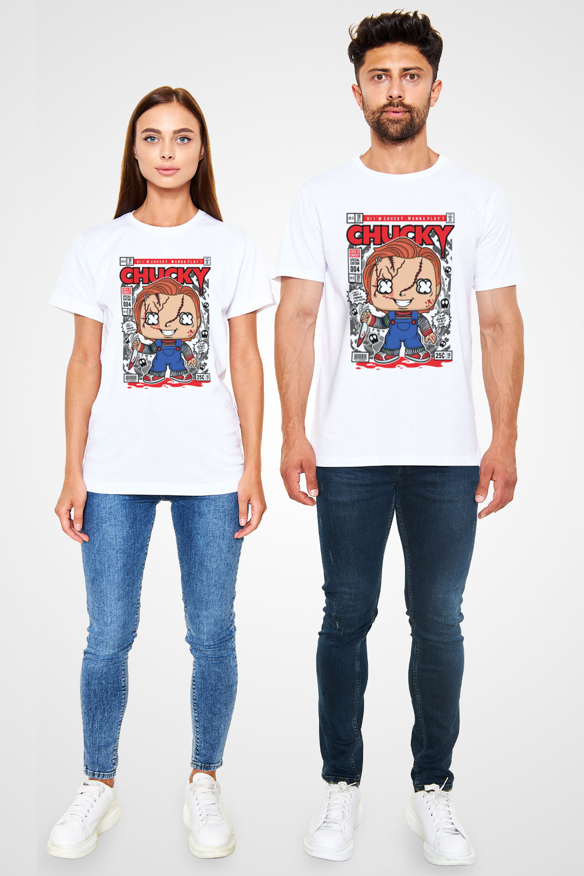Chucky Baskılı Unisex Beyaz Tişört