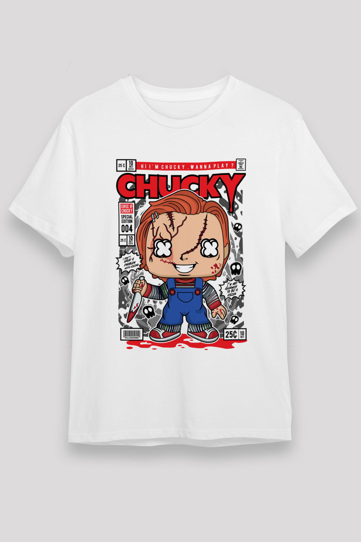 Chucky Baskılı Unisex Beyaz Tişört
