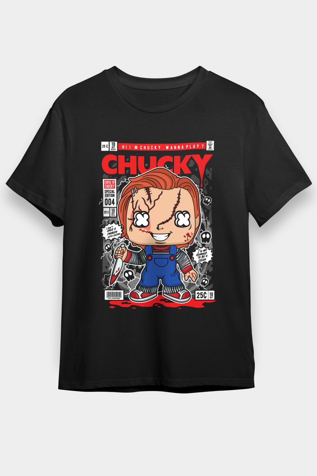 Chucky Baskılı Unisex Siyah Tişört
