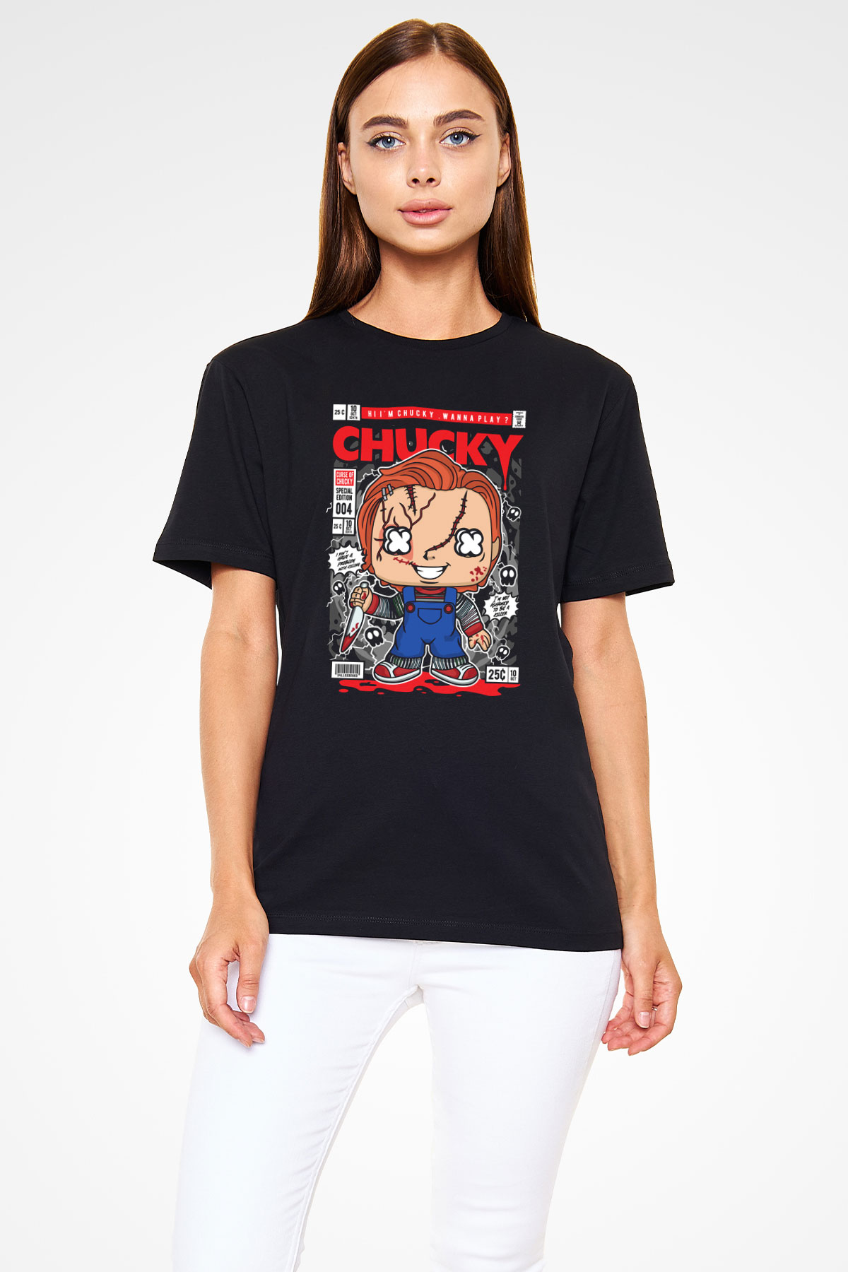Chucky Baskılı Unisex Siyah Tişört