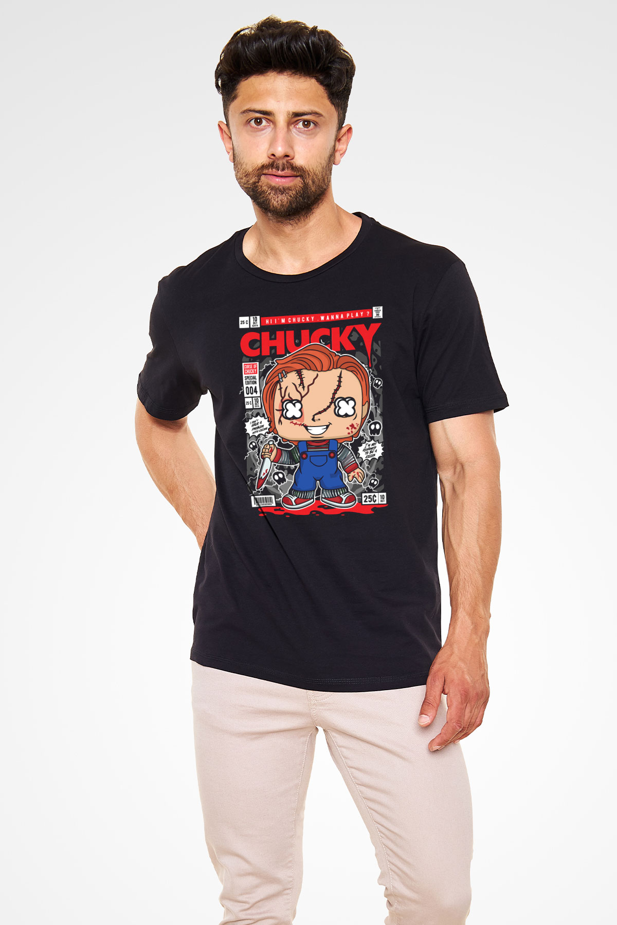 Chucky Baskılı Unisex Siyah Tişört