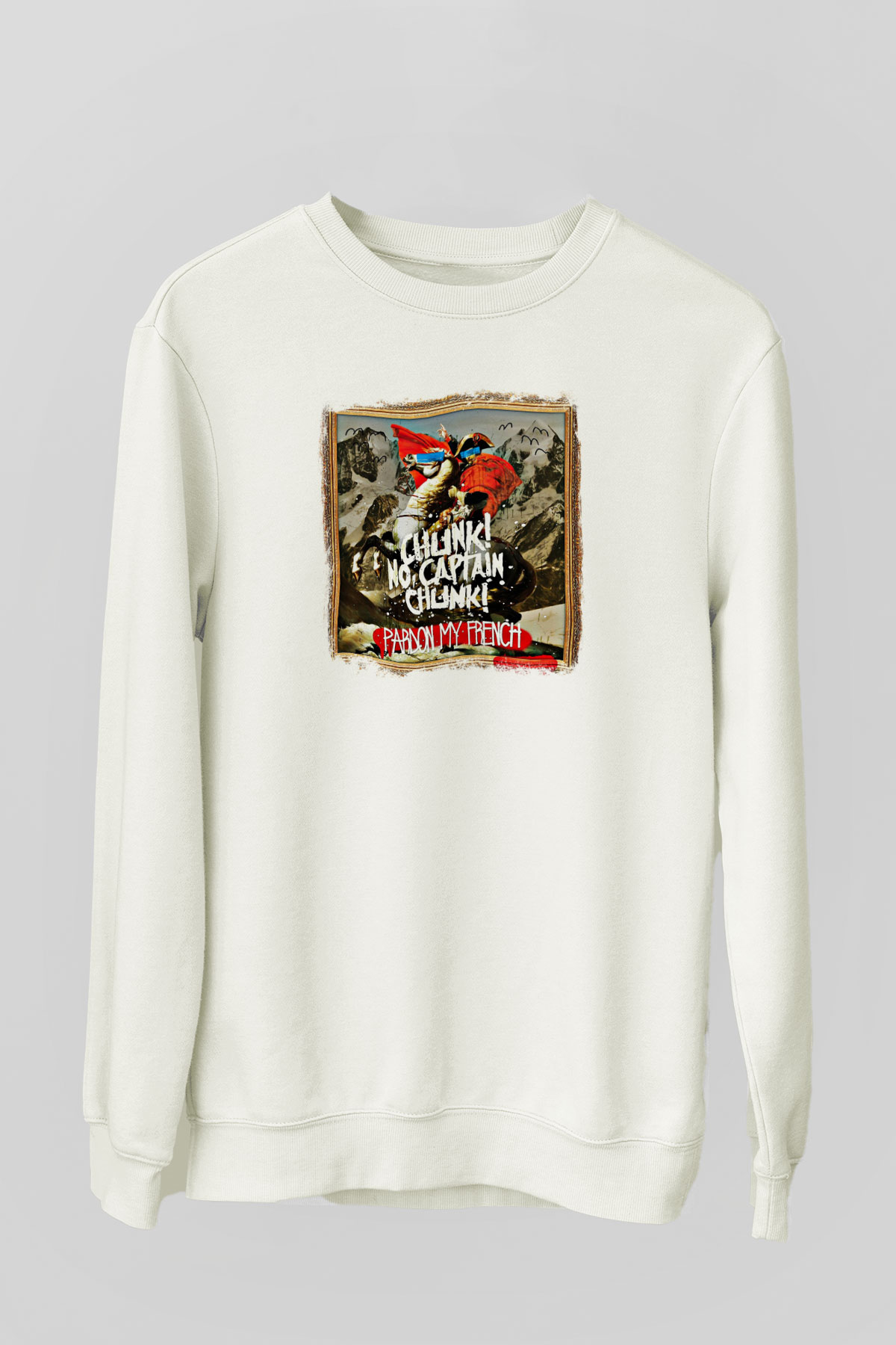 Chunk No Captain Chunk Baskılı Unisex Beyaz Sweatshirt