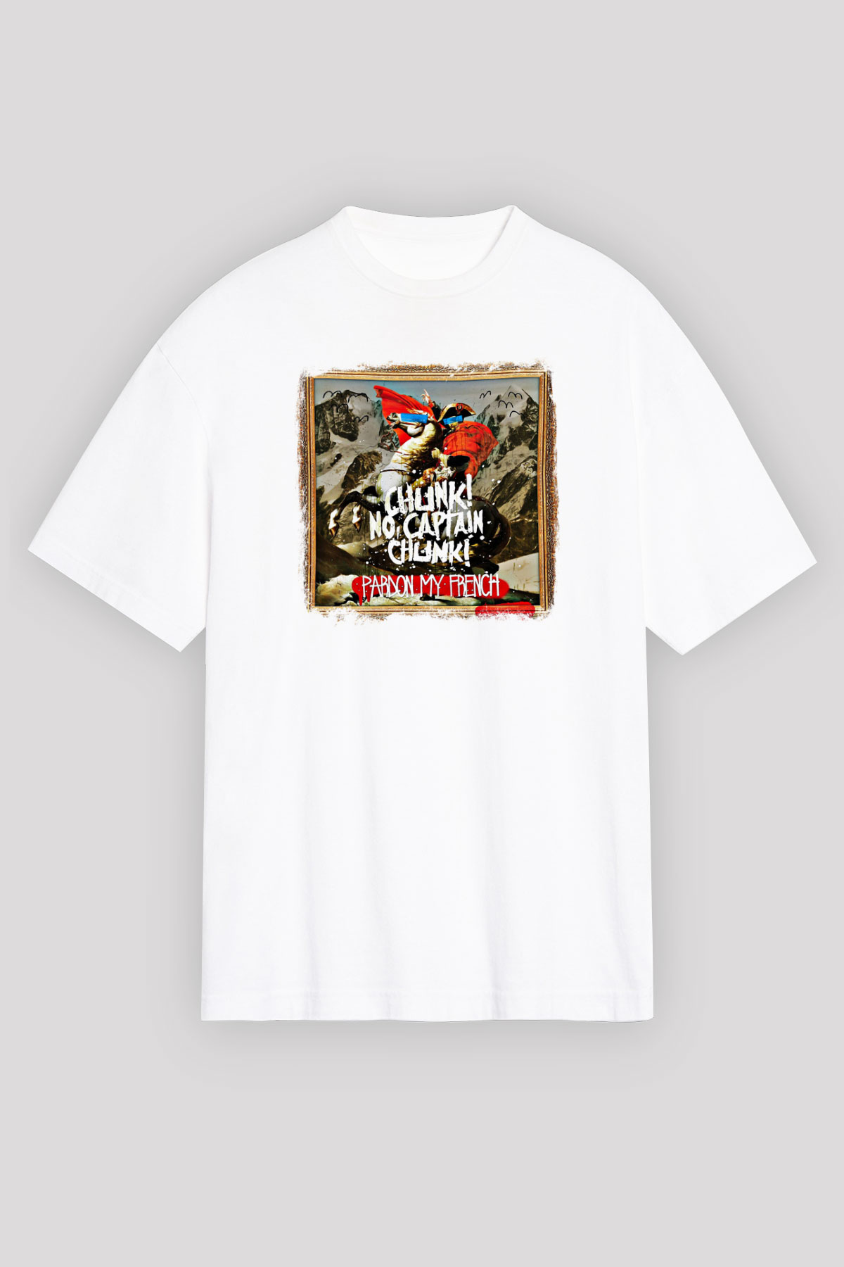 Chunk No Captain Chunk Baskılı Unisex Beyaz Oversize Tişört