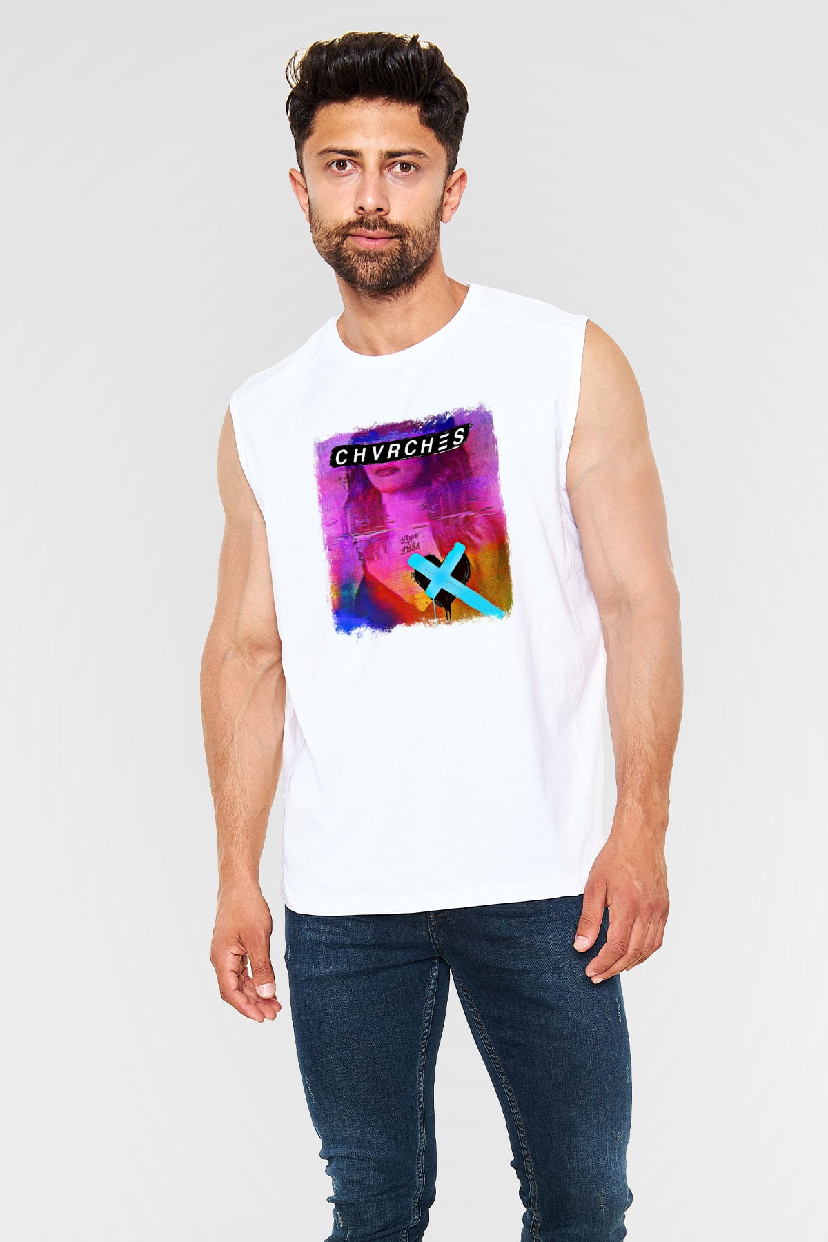 CHVRCHES Baskılı Unisex Beyaz Kolsuz Tişört