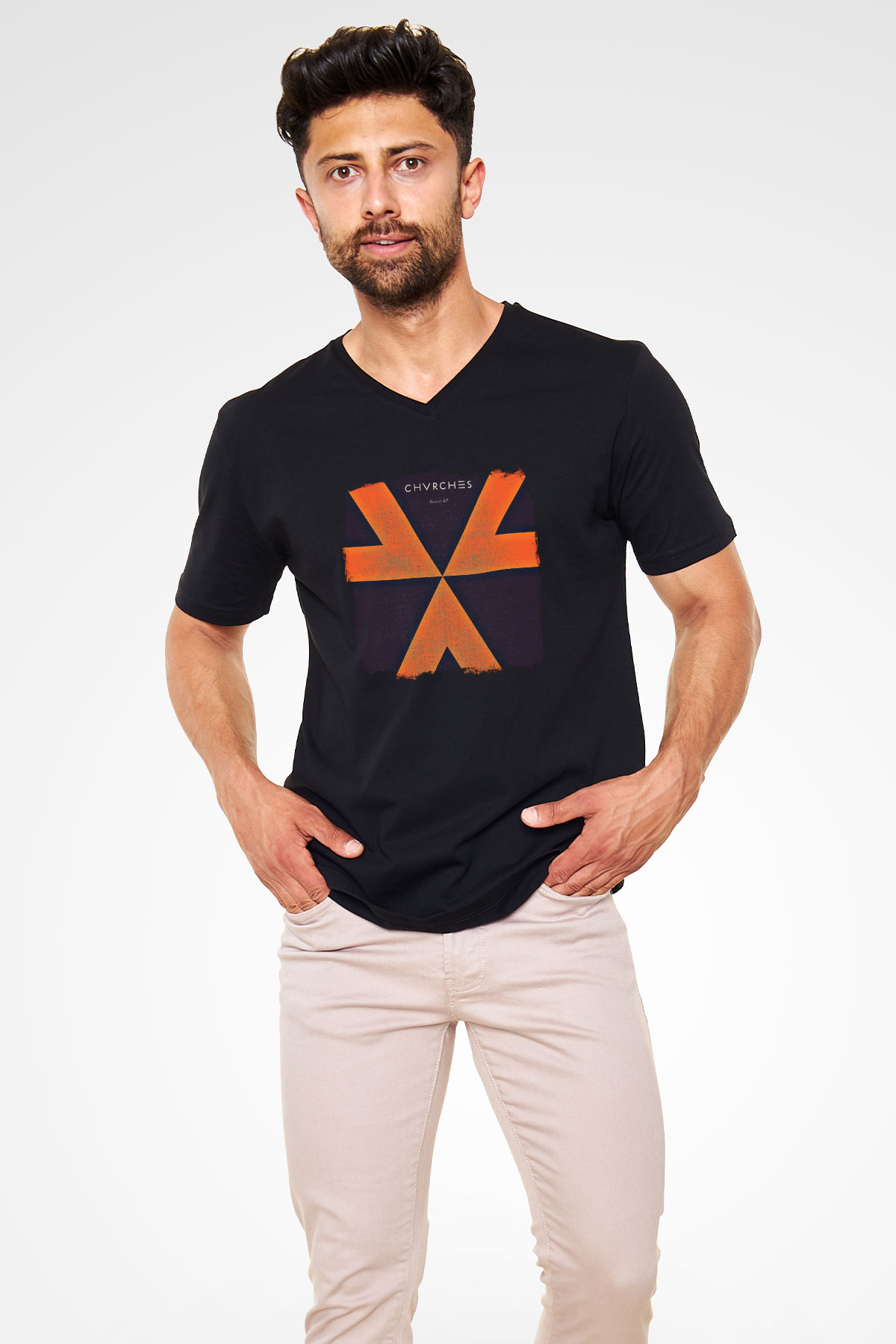 CHVRCHES Baskılı Unisex Siyah V Yaka Tişört