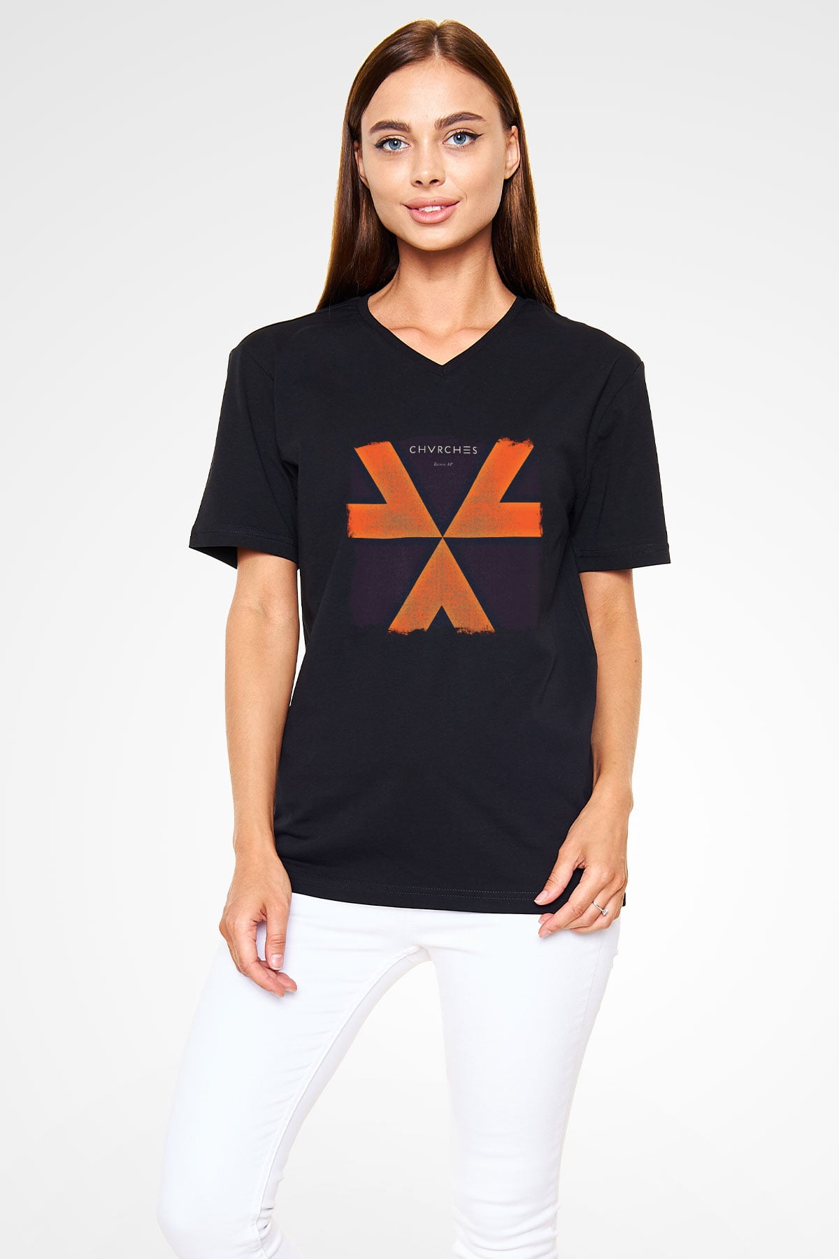 CHVRCHES Baskılı Unisex Siyah V Yaka Tişört