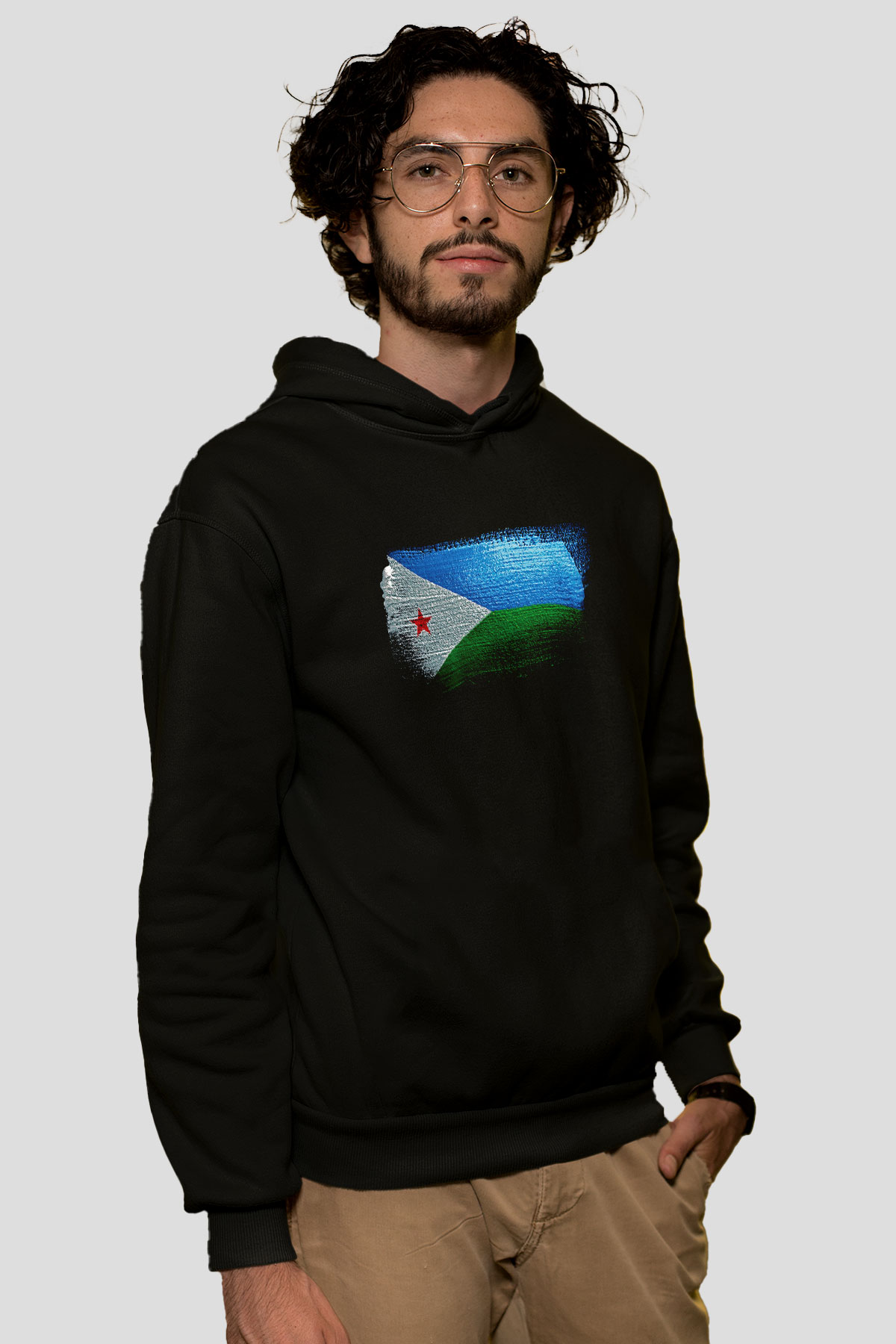 Cibuti - Djibouti Bayrağı Baskılı Unisex Siyah Hoodie