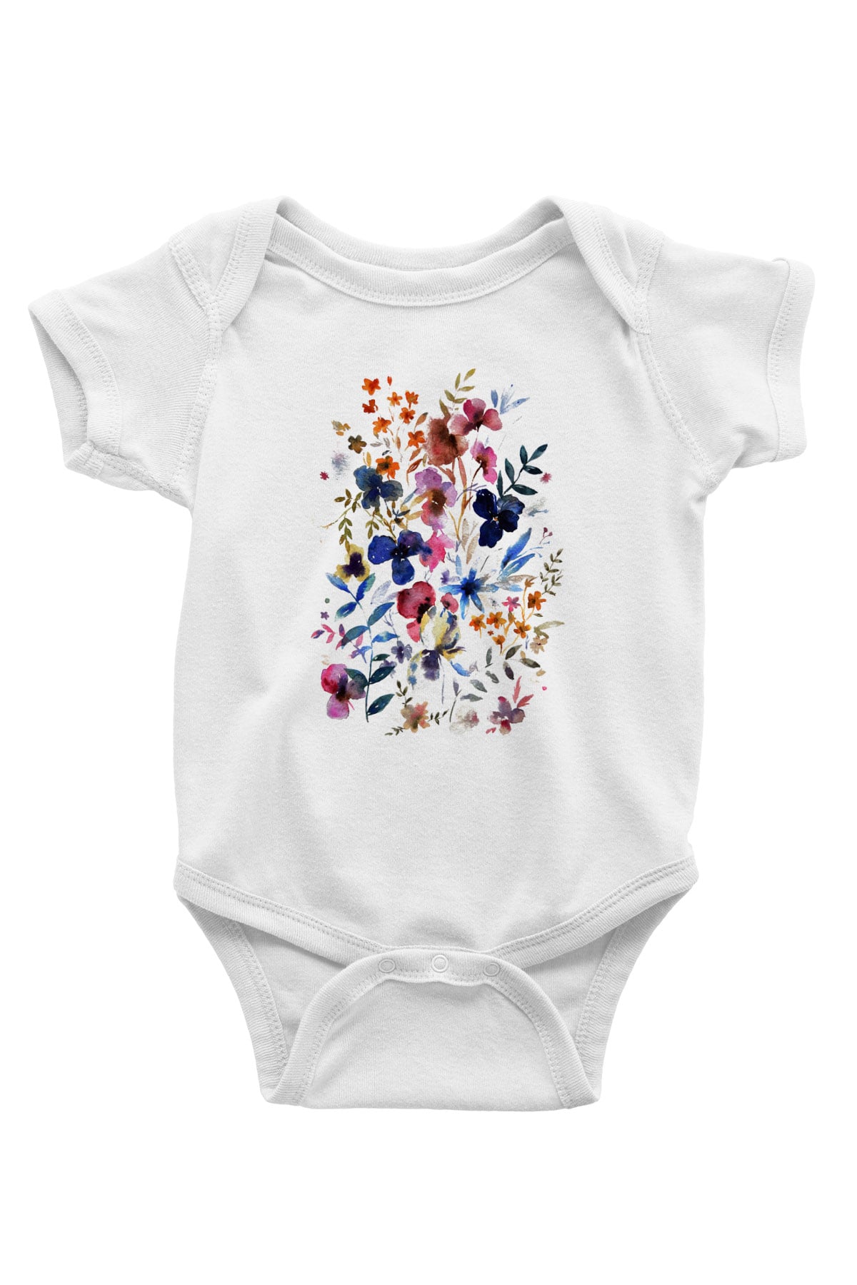 Çiçek Baskılı Beyaz Unisex Bebek Body - Zıbın