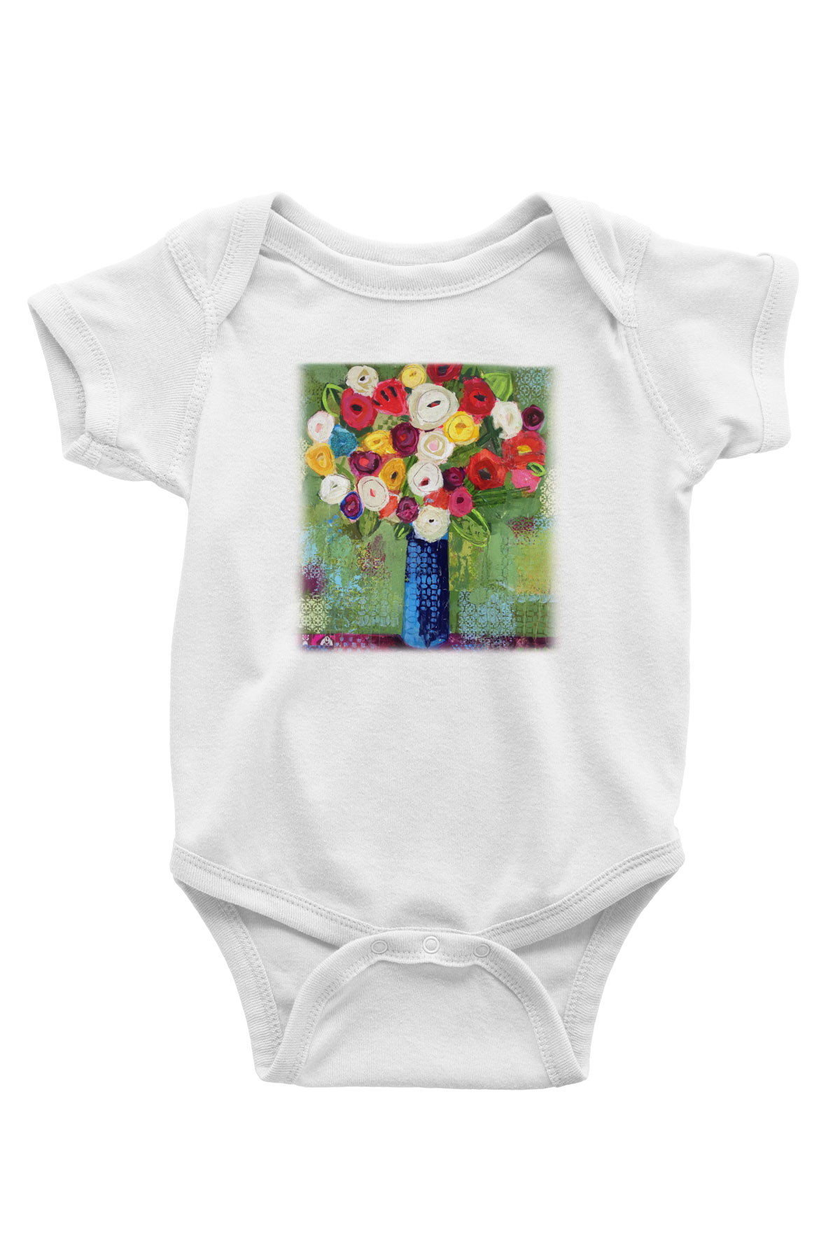 Çiçek Baskılı Beyaz Unisex Bebek Body - Zıbın