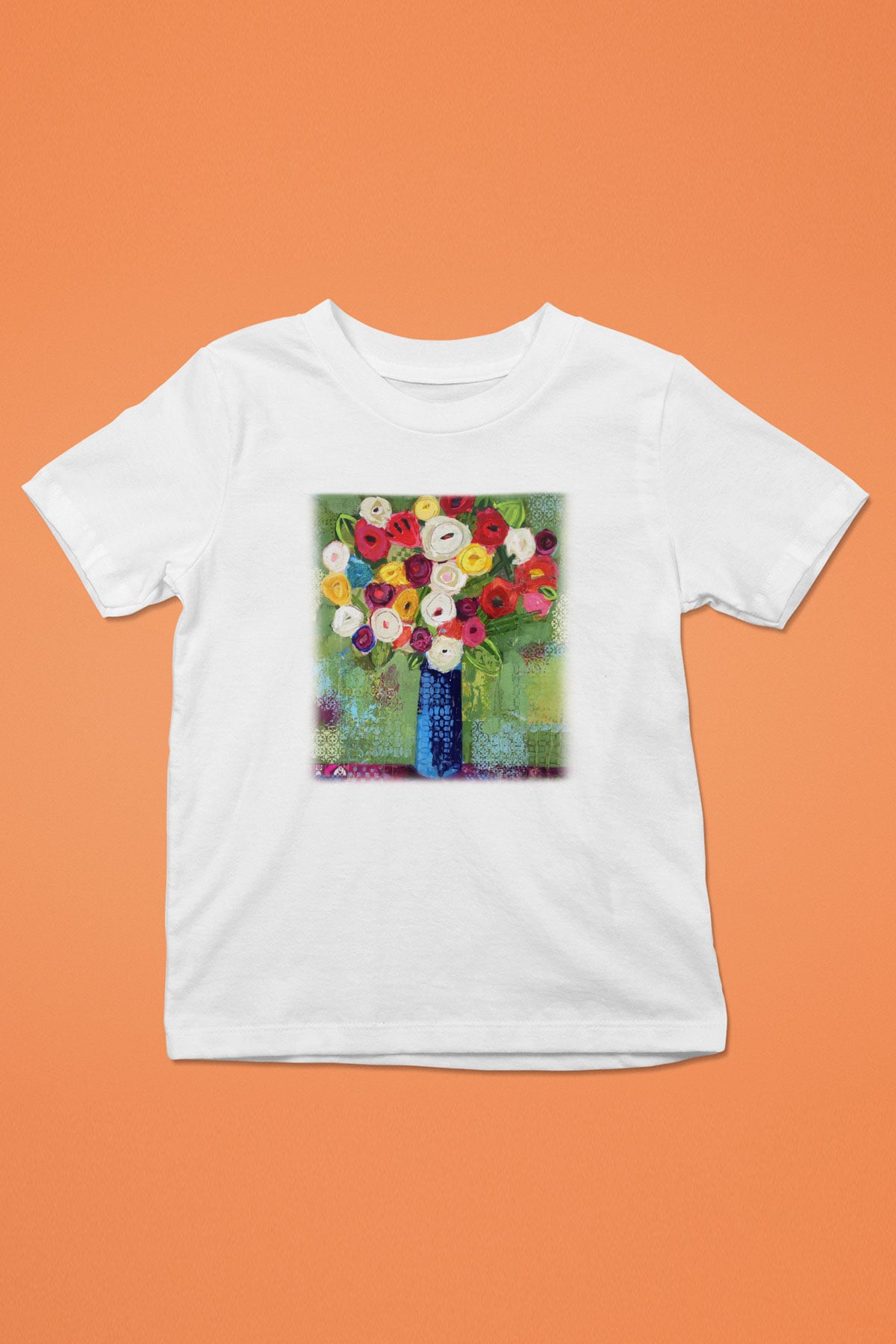 Çiçek Baskılı Beyaz Unisex Çocuk Tişört