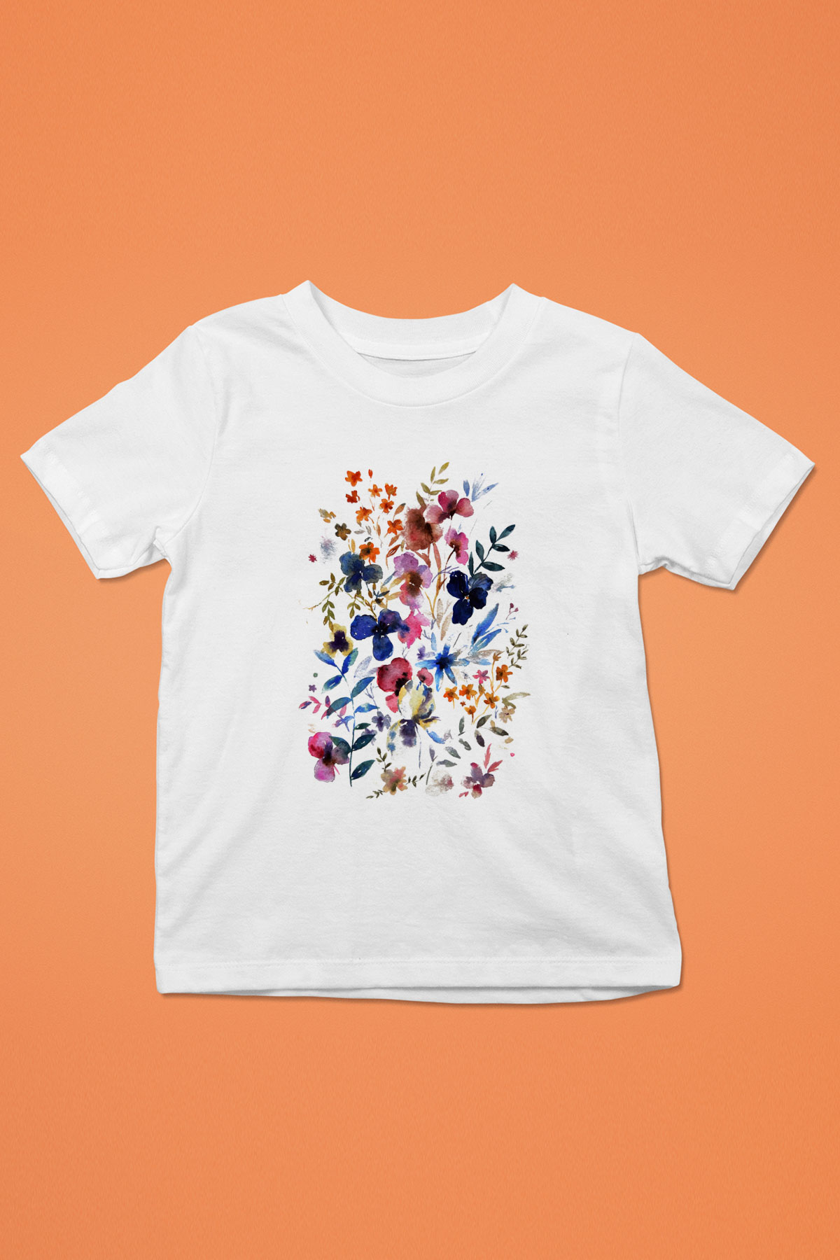 Çiçek Baskılı Beyaz Unisex Çocuk Tişört