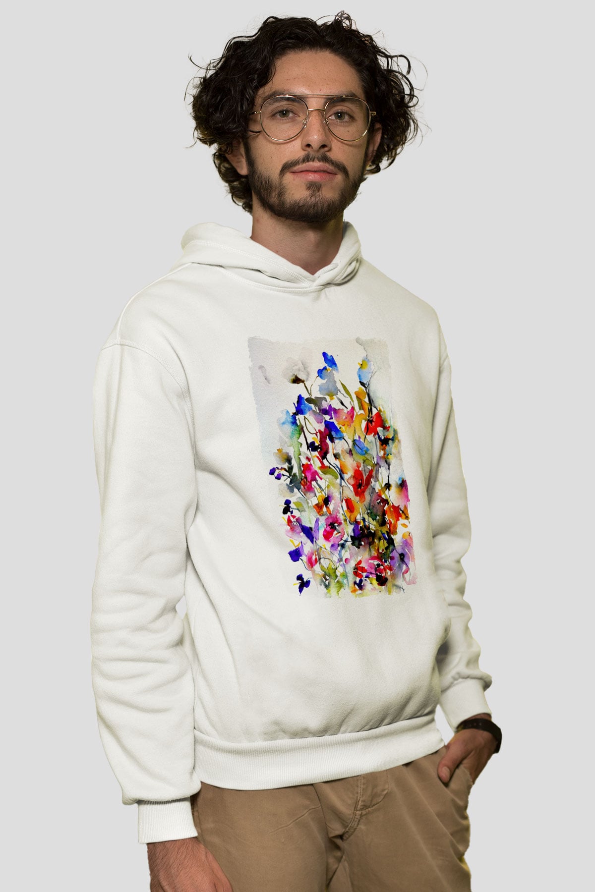 Çiçek Beyaz Unisex Hoodie