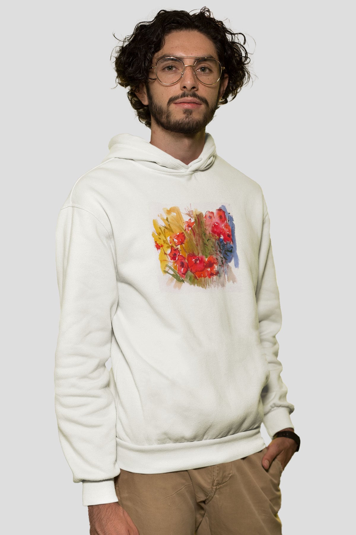 Çiçek Beyaz Unisex Hoodie