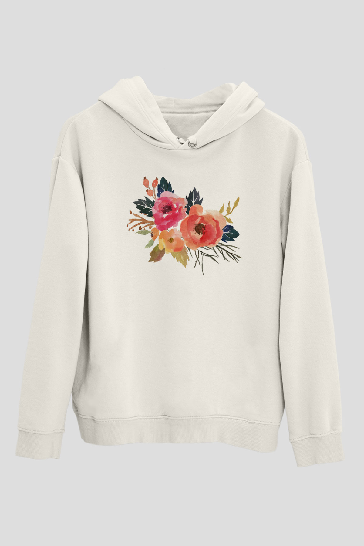 Çiçek Beyaz Unisex Hoodie