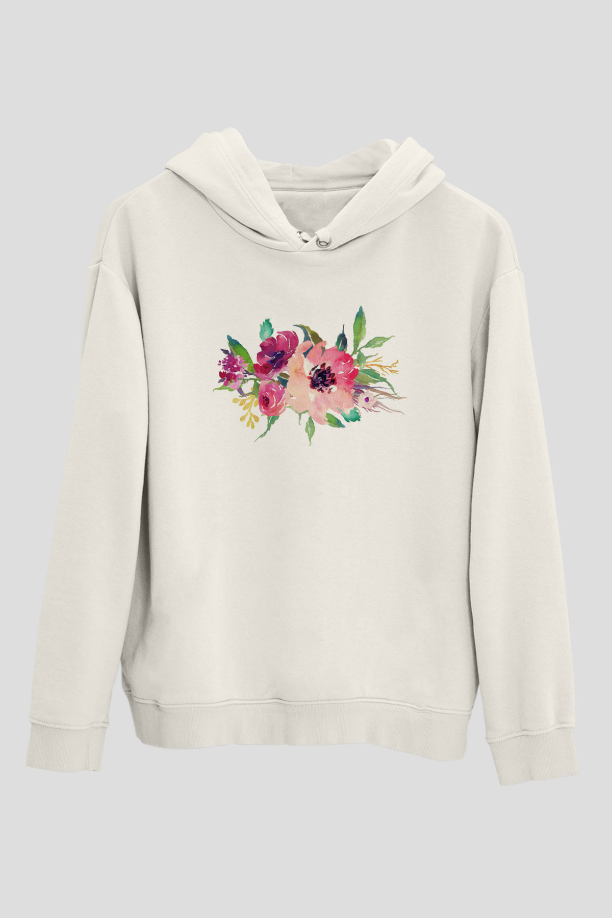 Çiçek Beyaz Unisex Hoodie