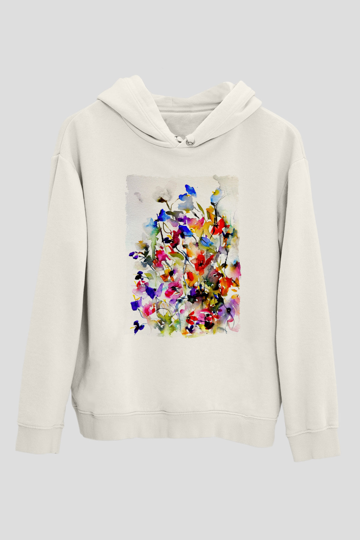 Çiçek Beyaz Unisex Hoodie