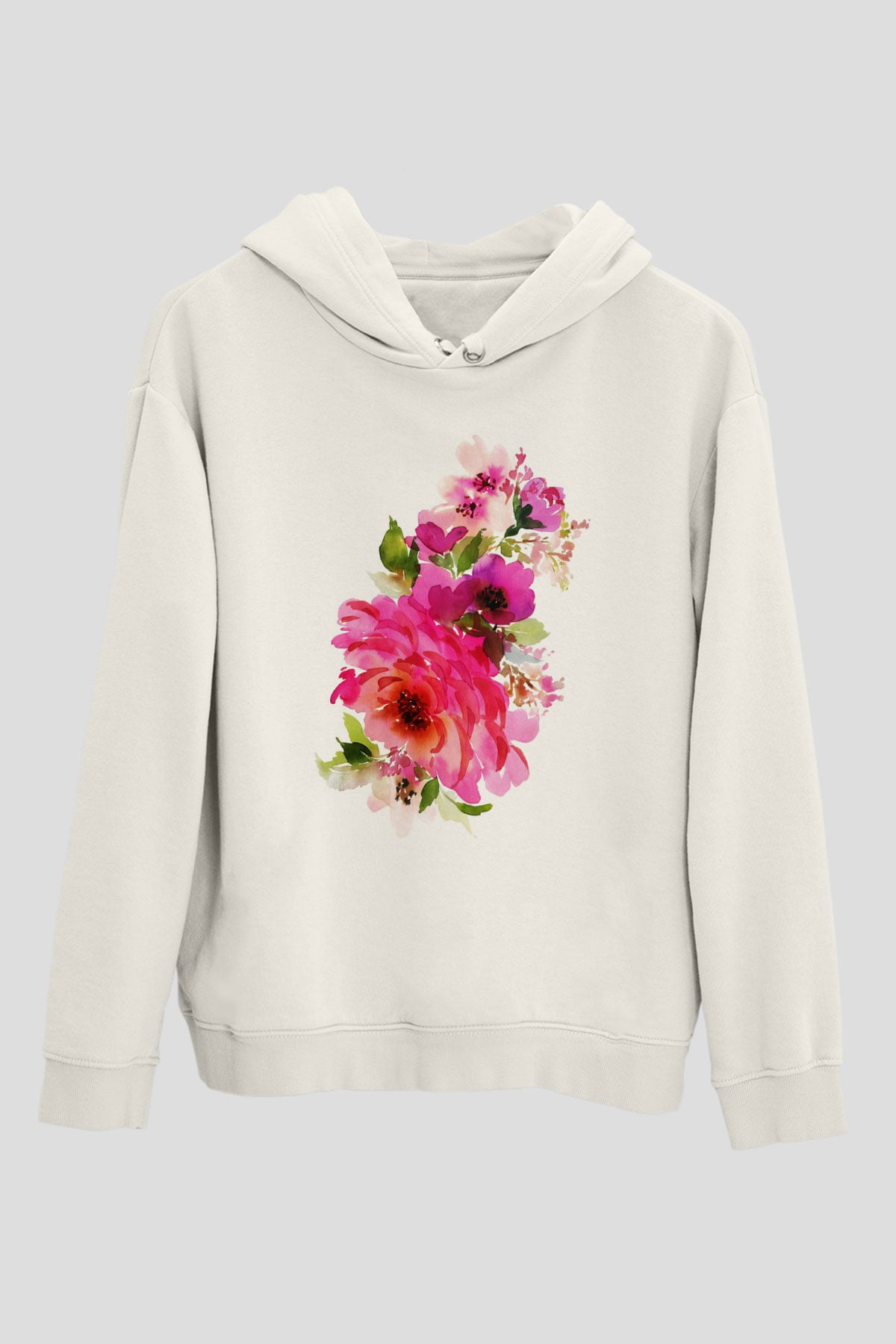 Çiçek Beyaz Unisex Kapşonlu Sweatshirt