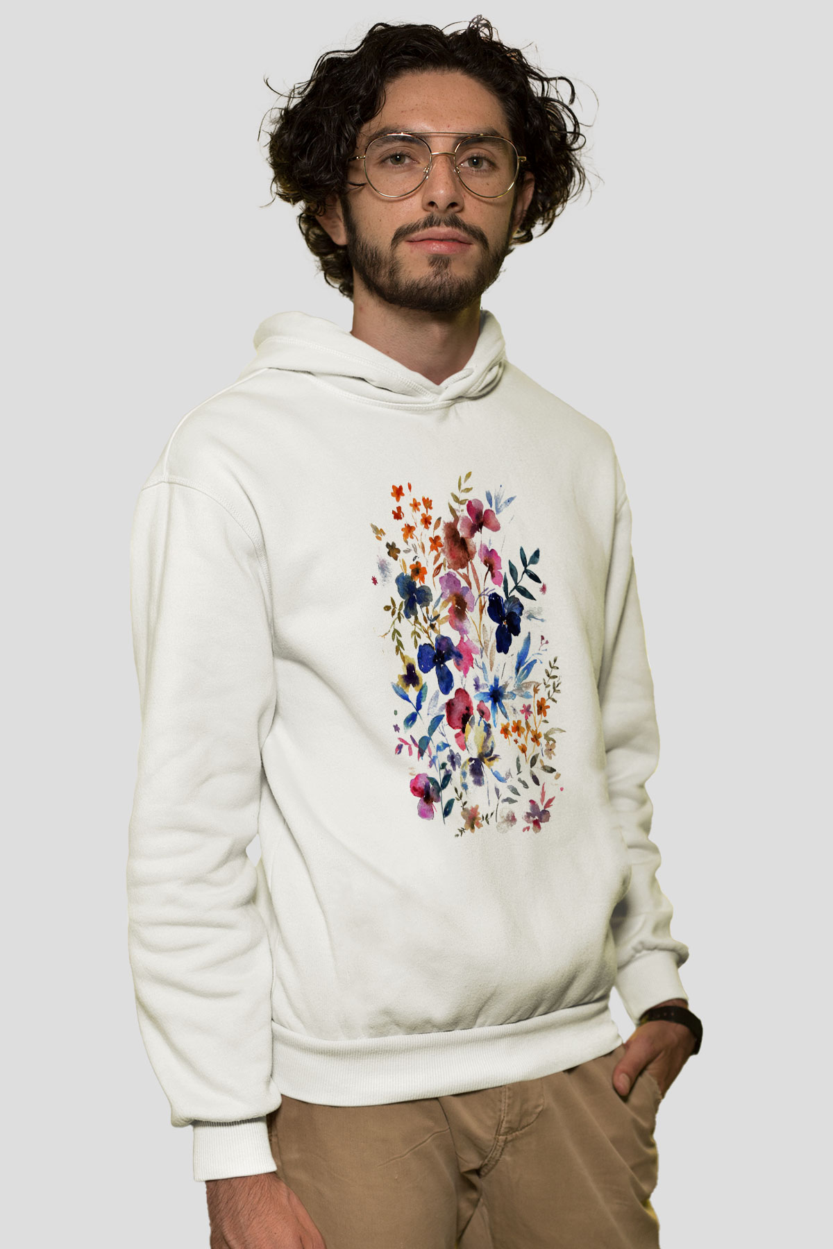 Çiçek Beyaz Unisex Kapşonlu Sweatshirt