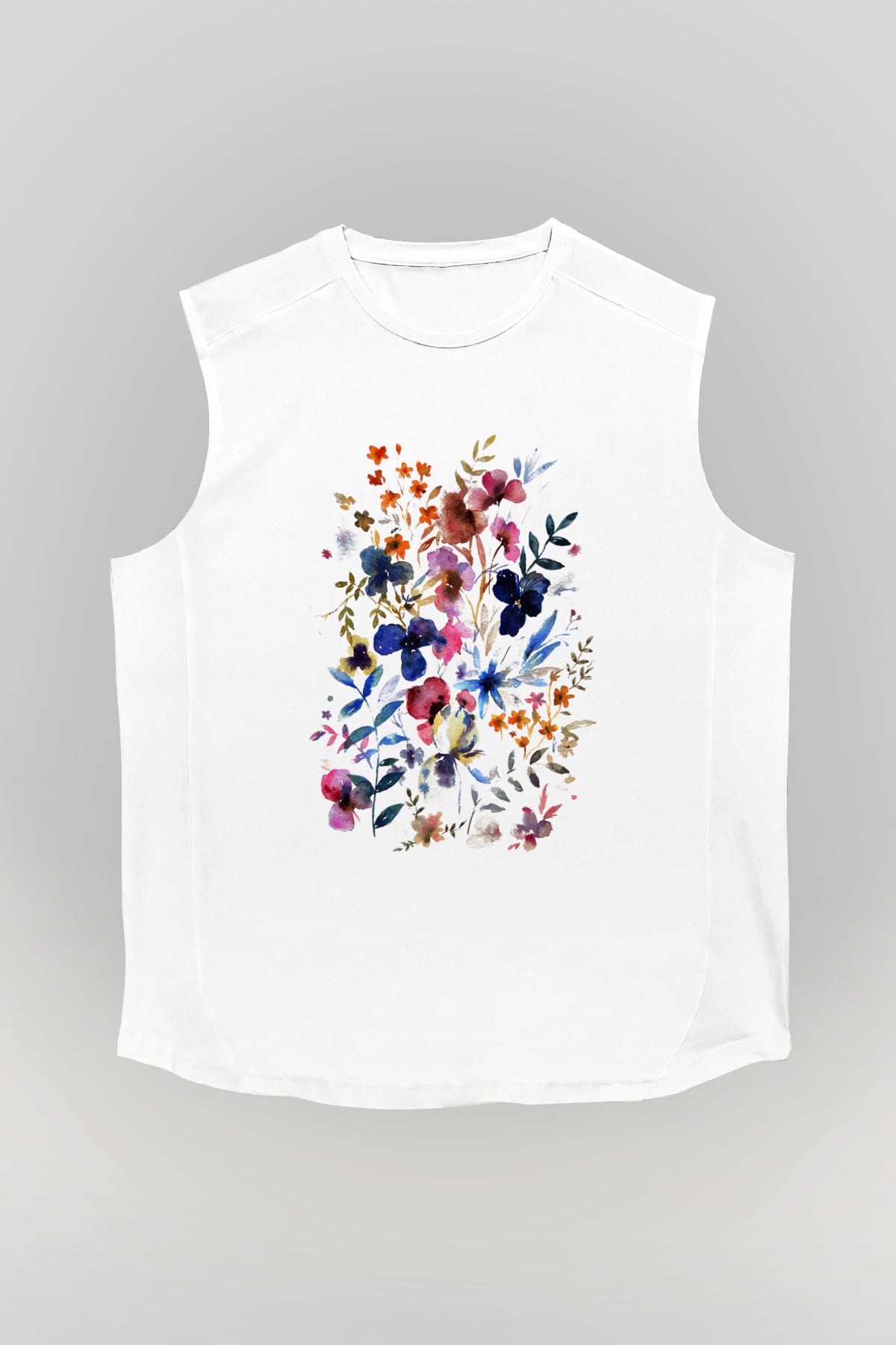Çiçek Beyaz Unisex Kolsuz Tişört
