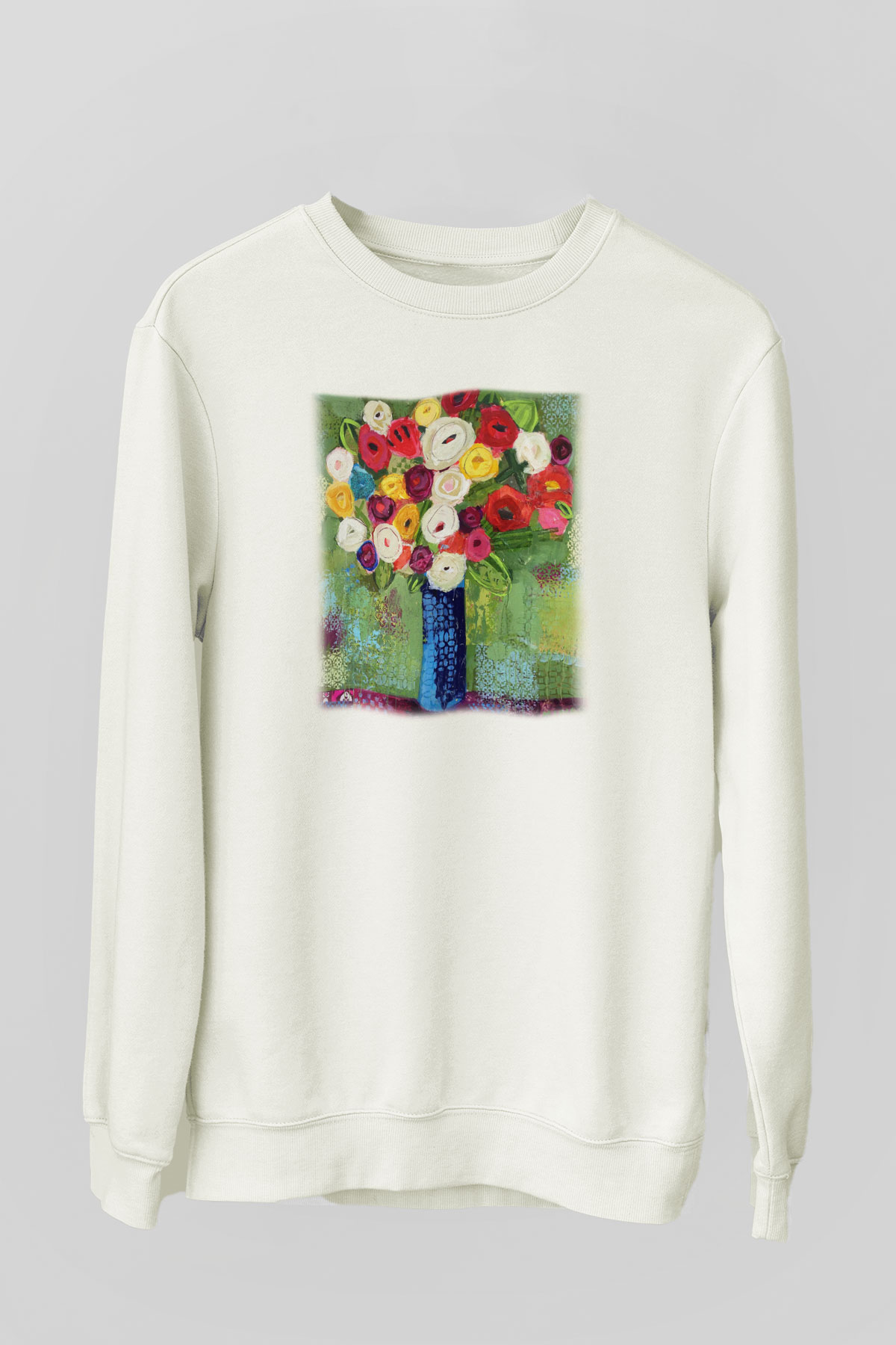 Çiçek Beyaz Unisex Sweatshirt