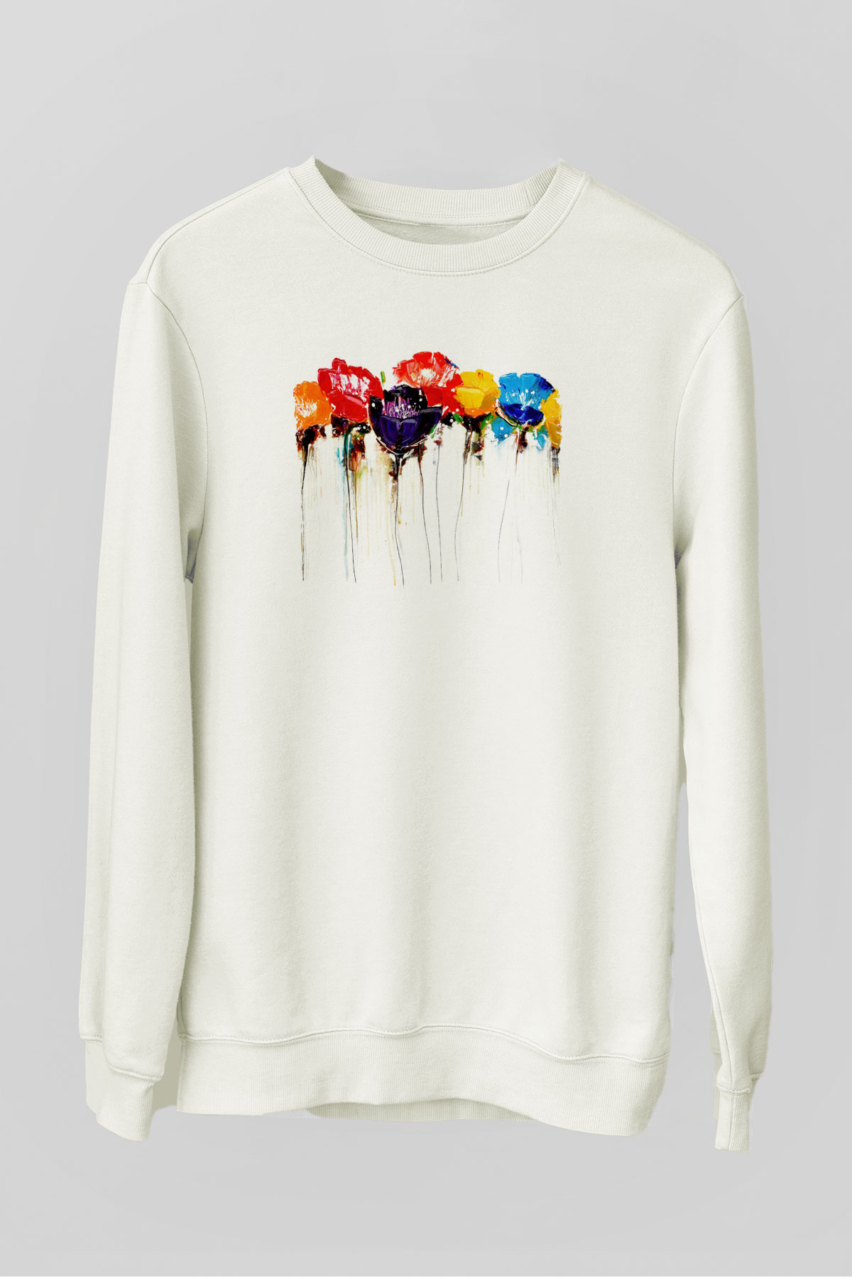 Çiçek Beyaz Unisex Sweatshirt