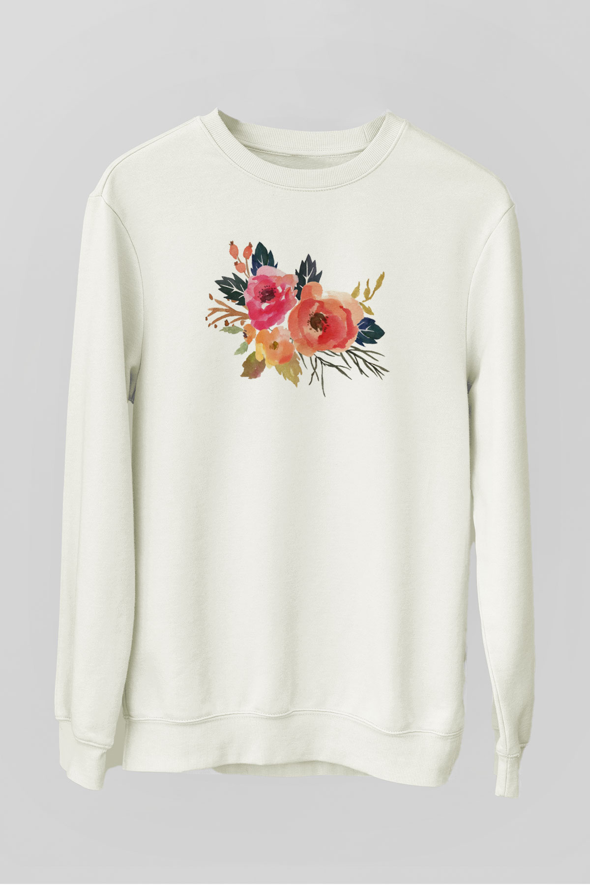Çiçek Beyaz Unisex Sweatshirt