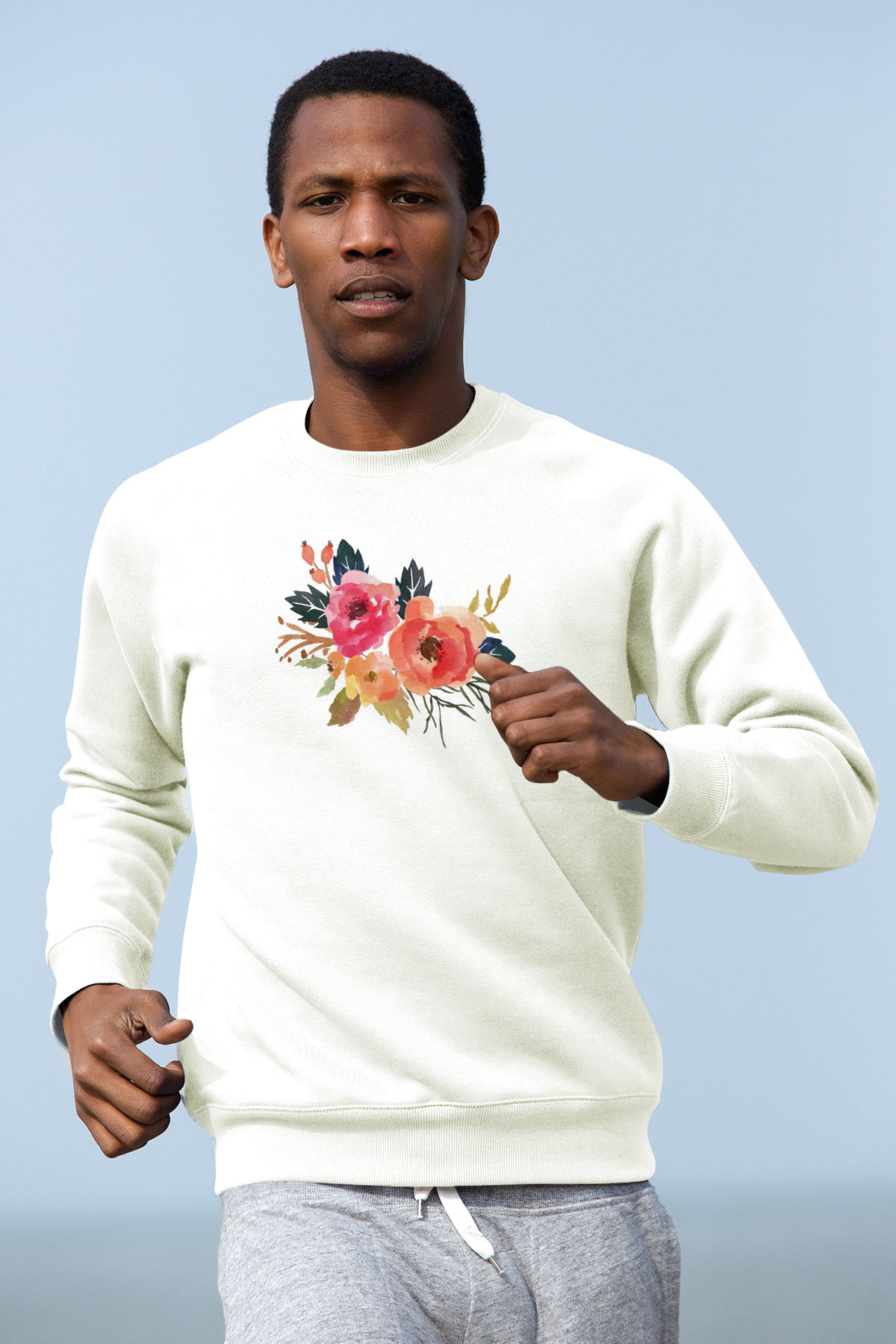 Çiçek Beyaz Unisex Sweatshirt