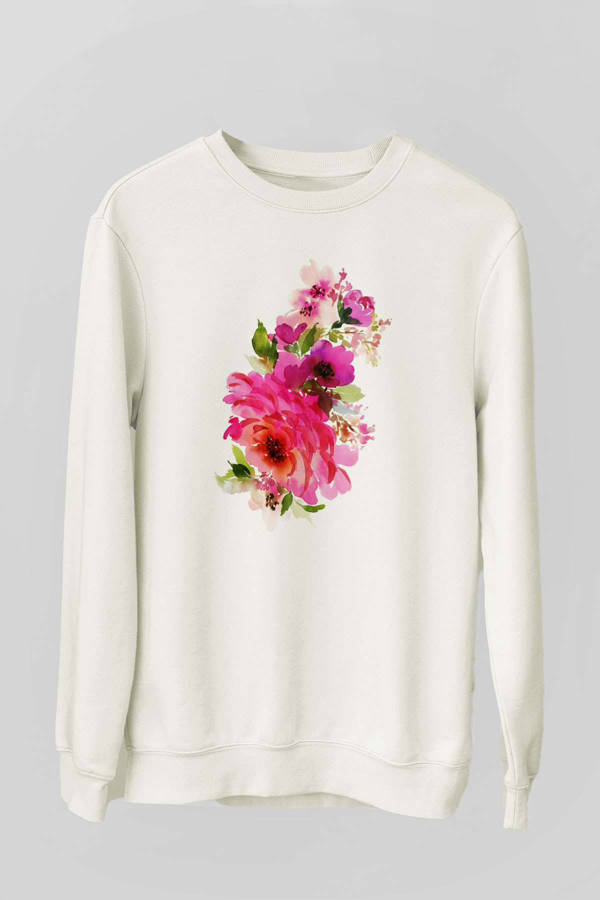 Çiçek Beyaz Unisex Sweatshirt