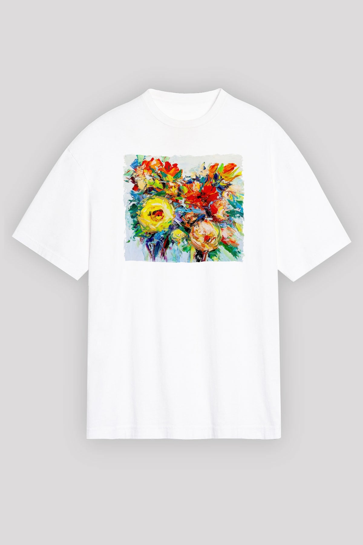 Çiçek Beyaz Oversize Tişört Oversize T-shirt - TişörtFabrikası