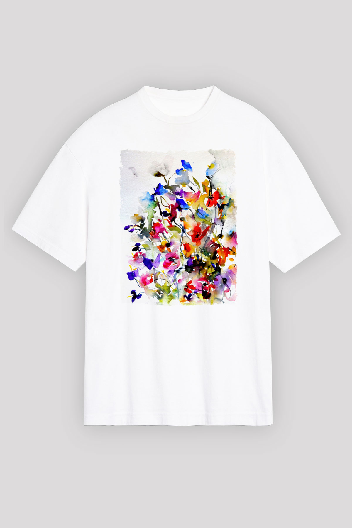 Çiçek Beyaz Oversize Tişört Oversize T-shirt - TişörtFabrikası