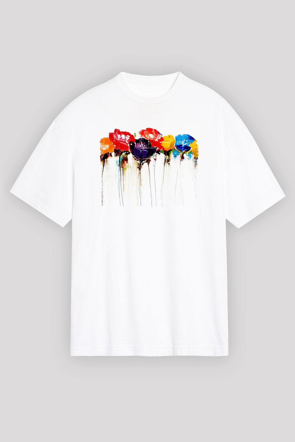 Çiçek Beyaz Oversize Tişört Oversize T-shirt - TişörtFabrikası