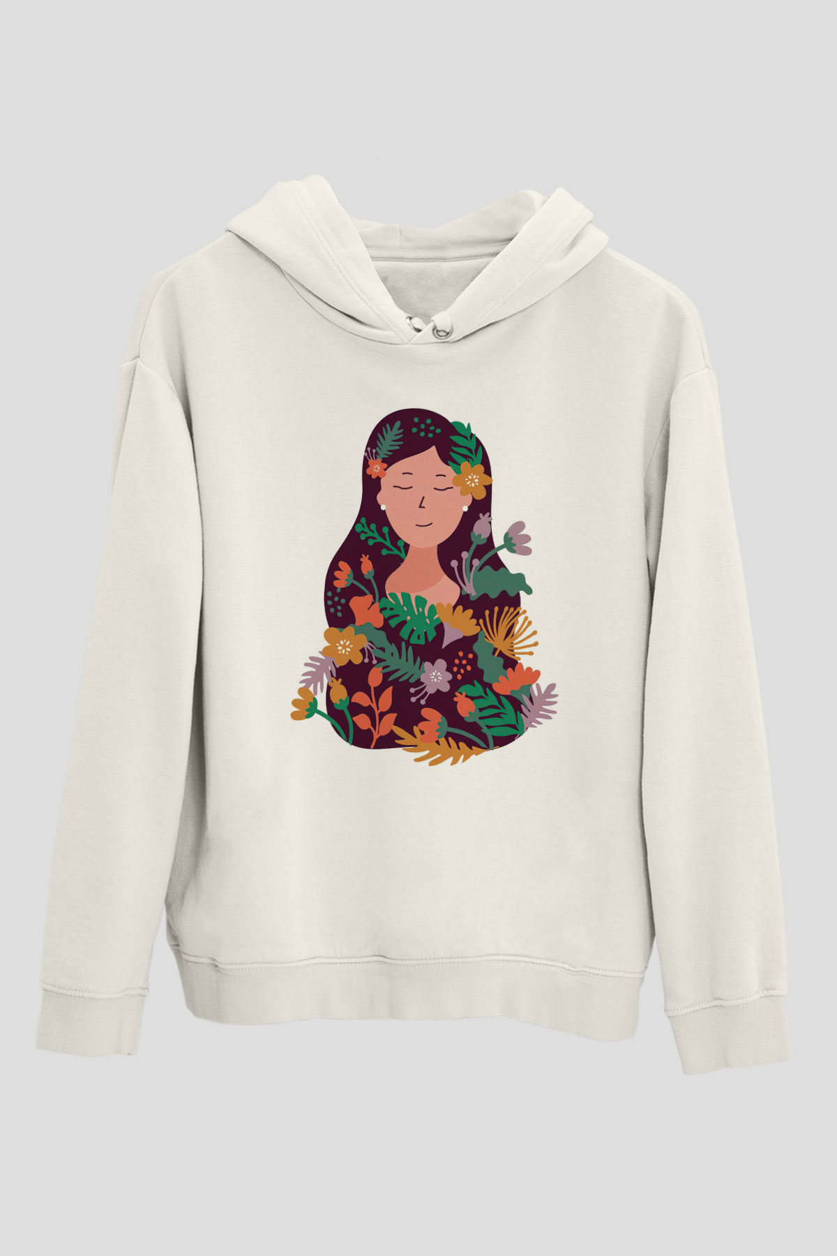Çiçekçi Beyaz Unisex Kapüşonlu Sweatshirt