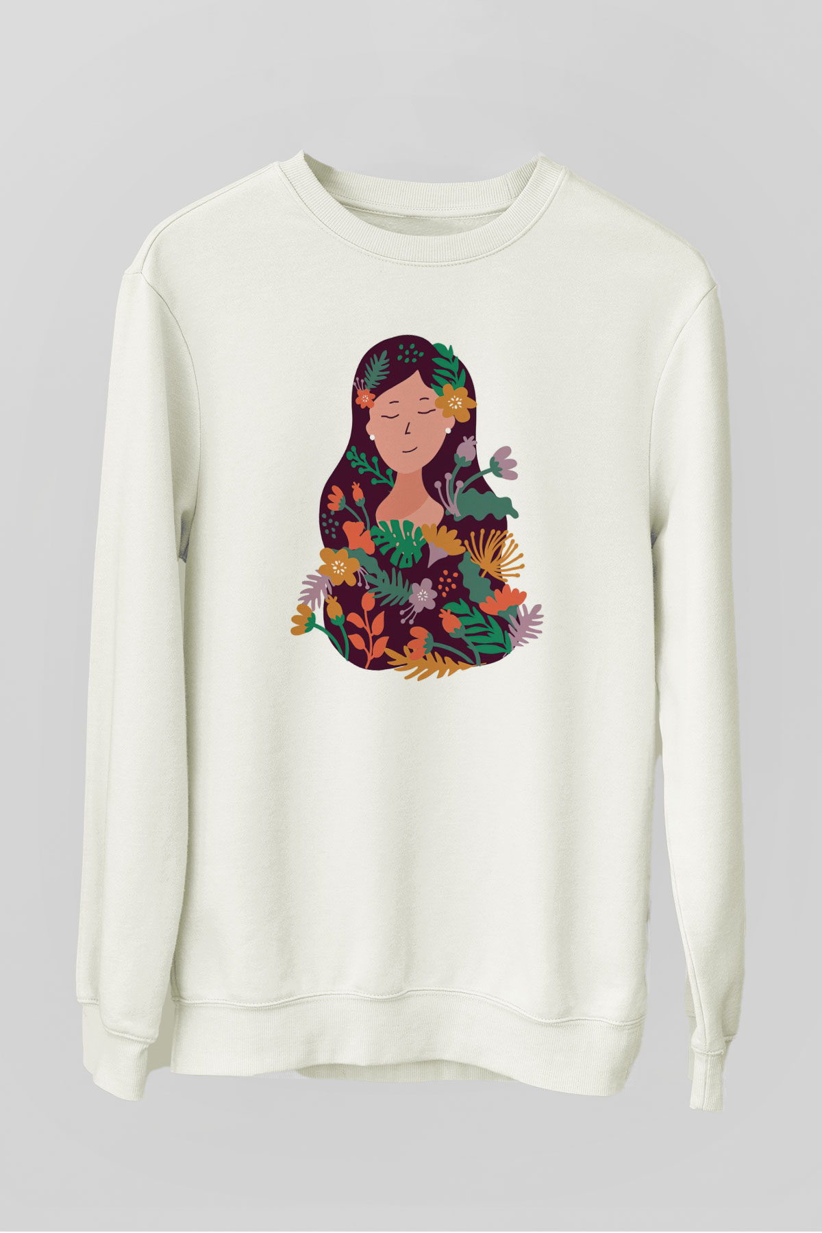 Çiçekçi Beyaz Unisex Sweatshirt