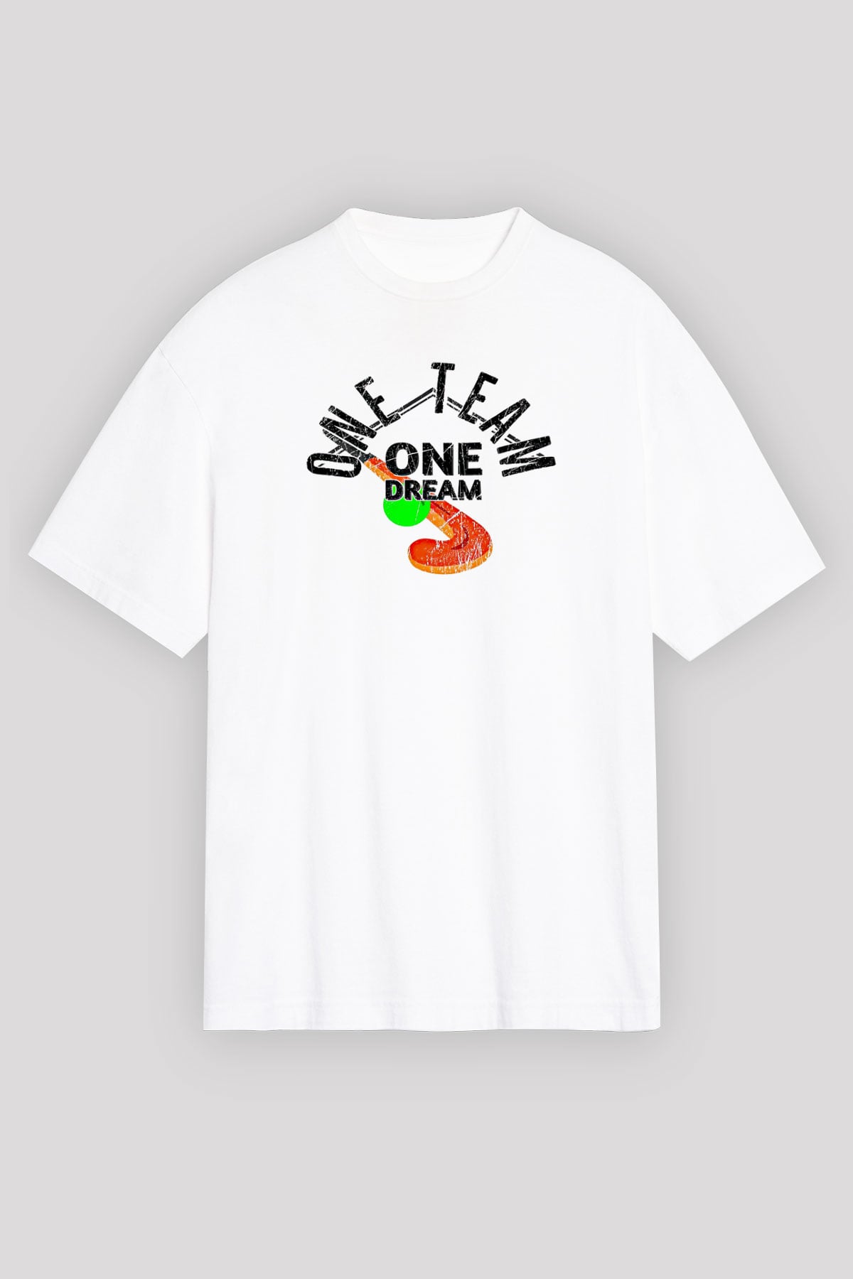 Çim Hokeyi Baskılı Unisex Beyaz Oversize Tişört - Tshirt