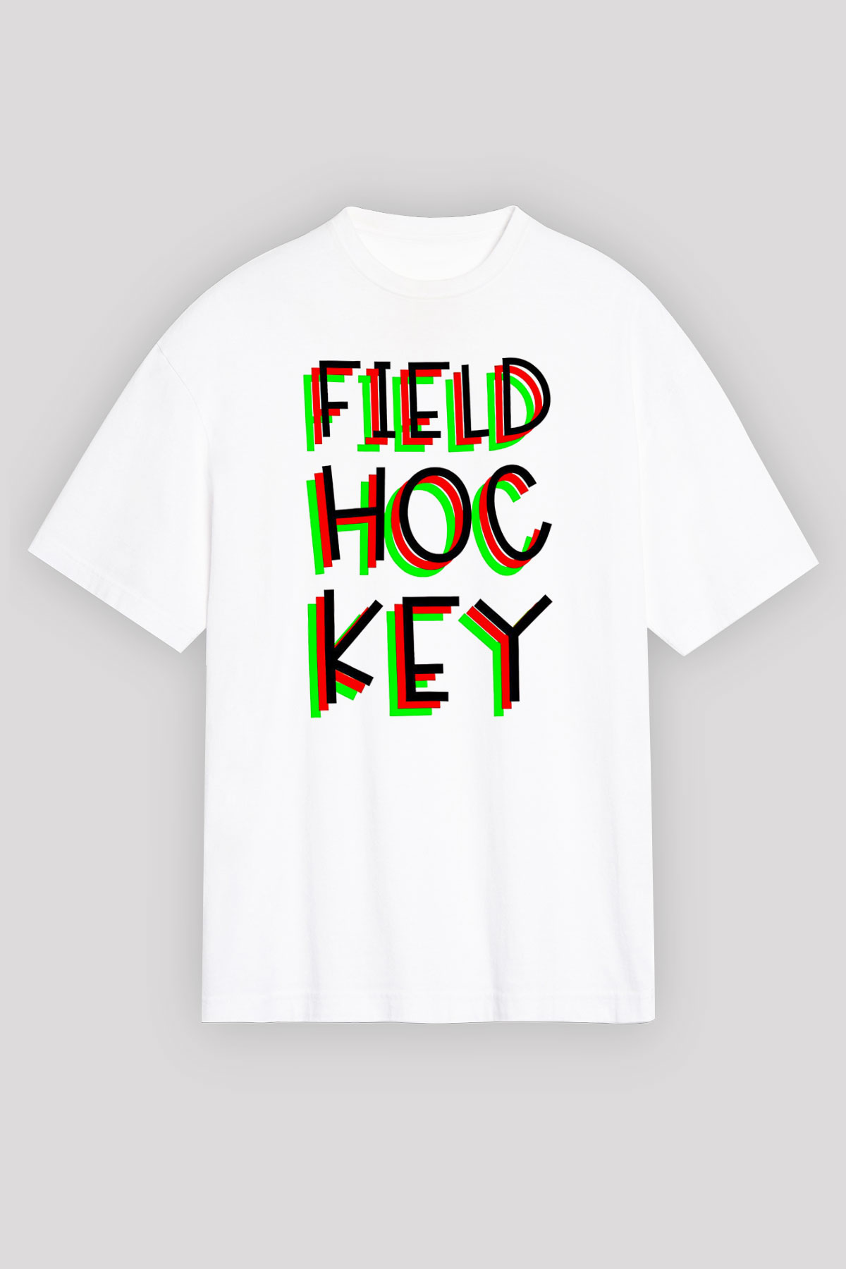 Çim Hokeyi Baskılı Unisex Beyaz Oversize Tişört - Tshirt